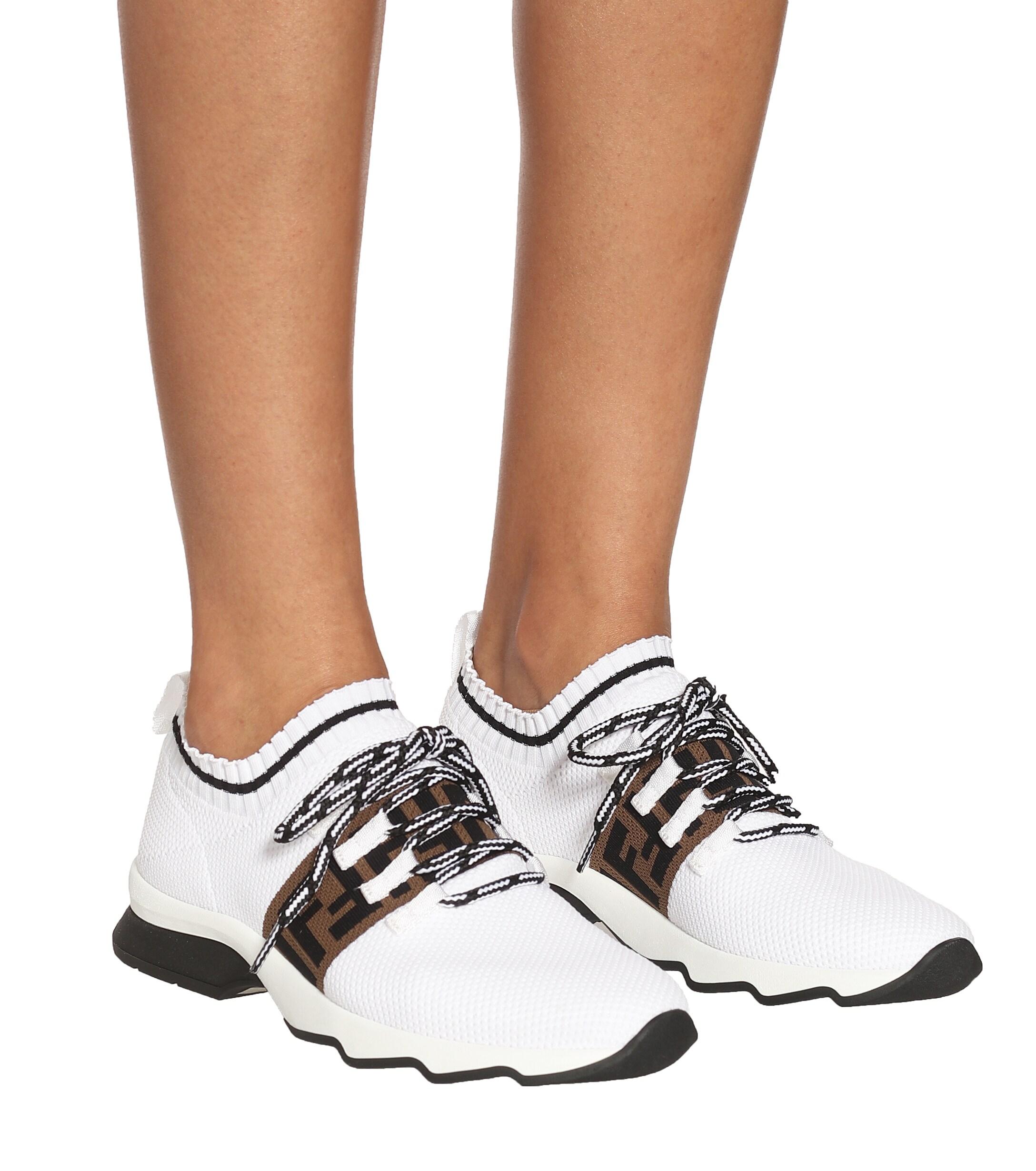 Fendi Rococo Mesh Knit Sneakers in White | Lyst