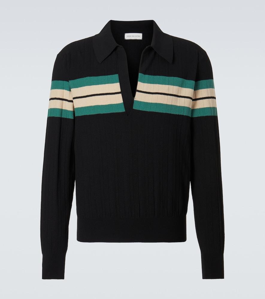 Dries Van Noten Striped Polo Sweater in Black for Men | Lyst