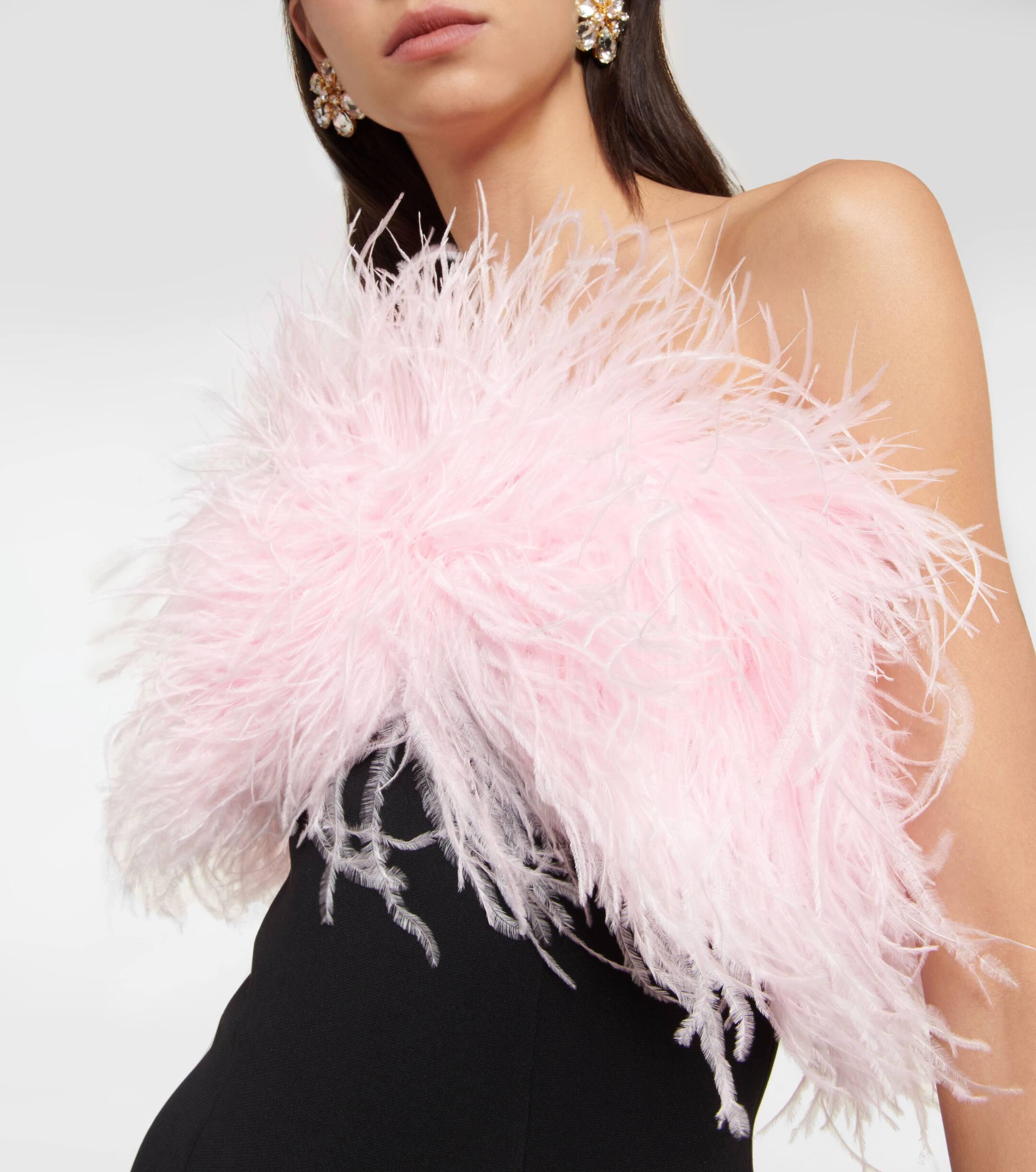 self portrait pink feather dress Pink Metallic Chiffon Feather Midi Dress  self-portrait-US