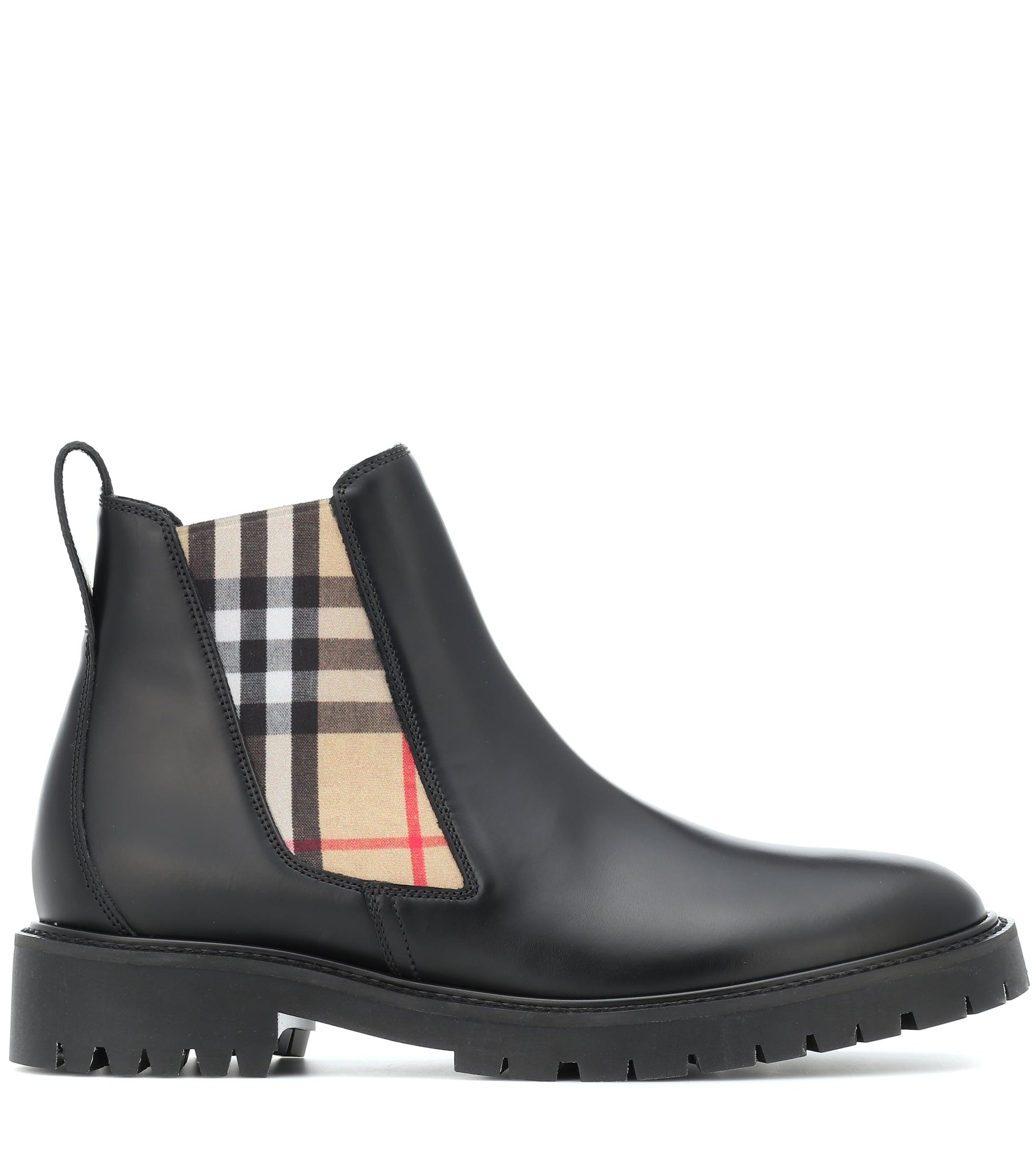 Burberry Vintage Check Detail Leather Chelsea Boots in Black - Lyst