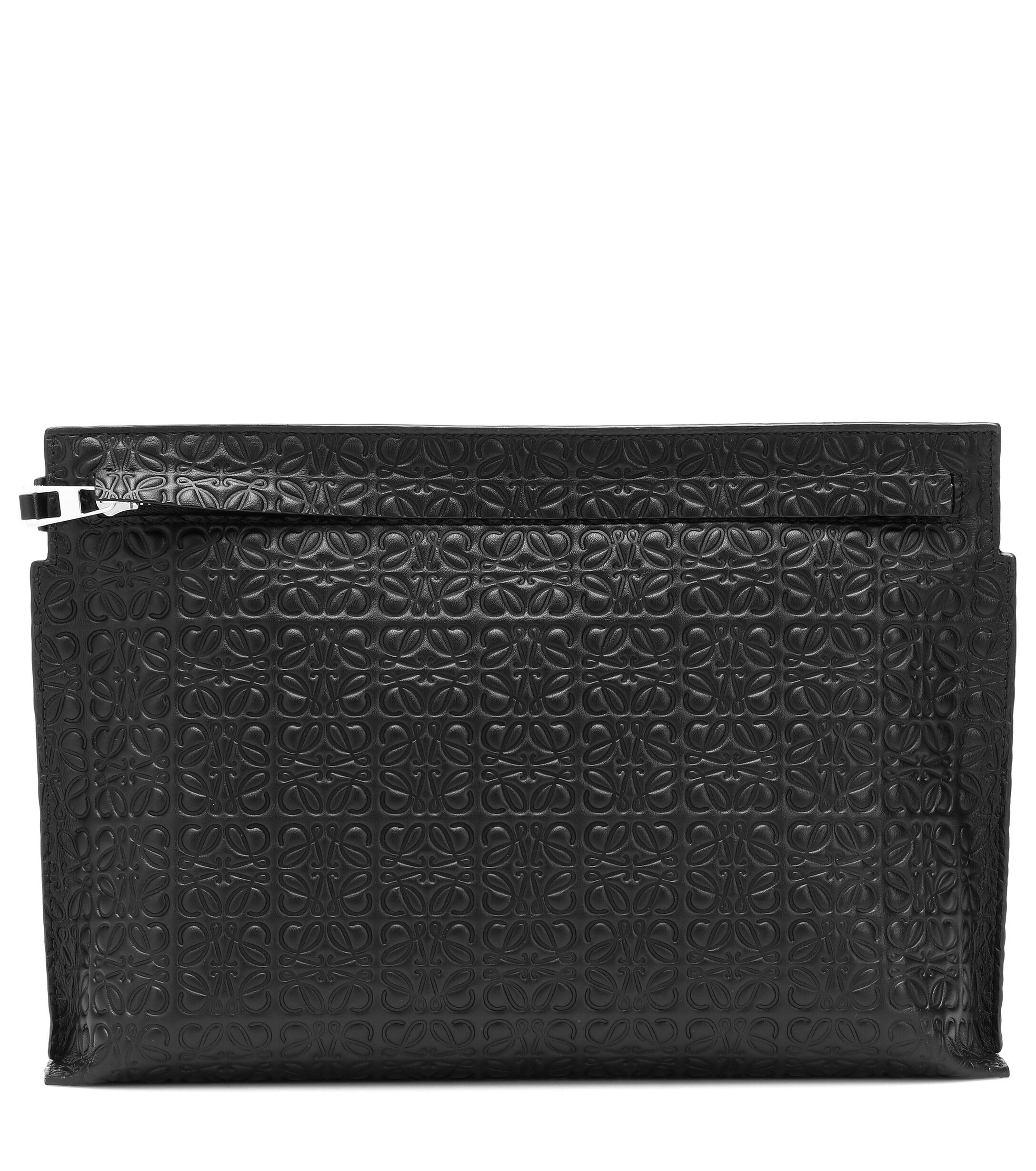 Loewe T Embossed Leather Pouch in Black | Lyst