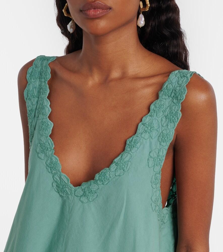 Juliet Dunn Embroidered Cotton Poplin Minidress in Green | Lyst
