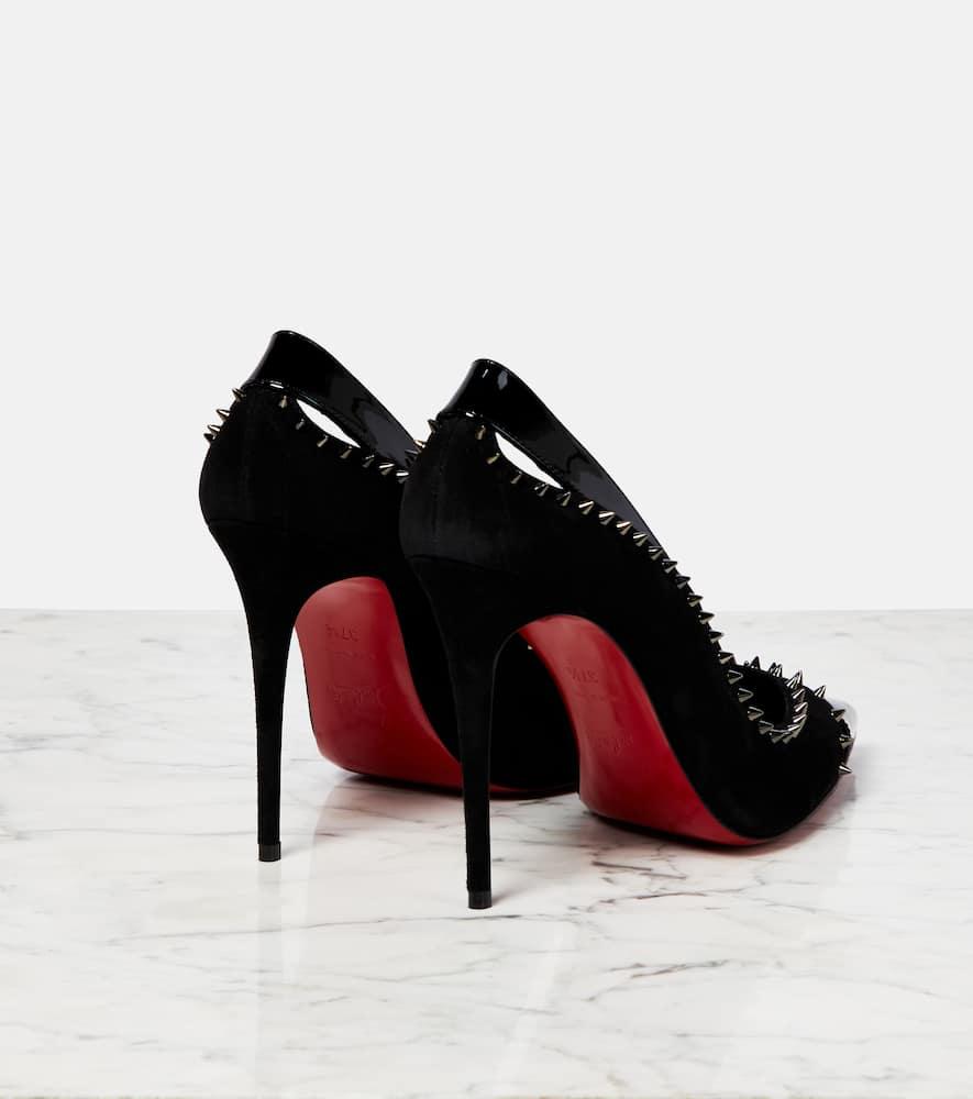 Christian Louboutin Duvette Spikes 100 Suede & Patent Pump in