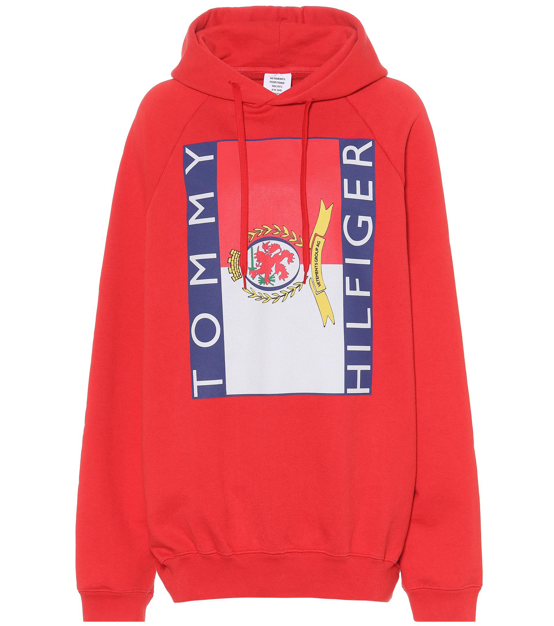 Vetements + Tommy Hilfiger Printed French Cotton-blend Terry Hoodie Red |  Lyst