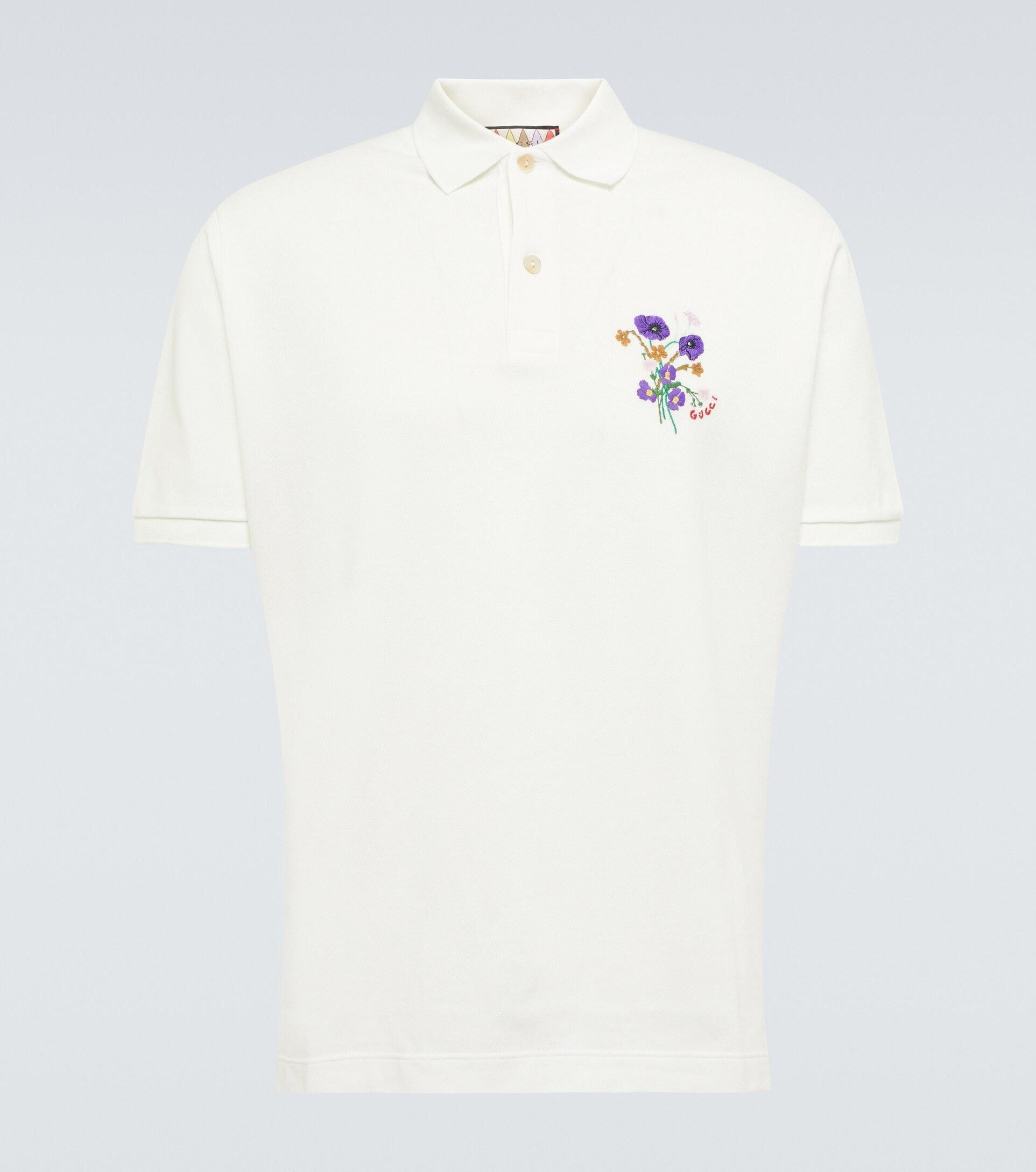 Gucci Embroidered Cotton Piqué Polo Shirt in White for Men