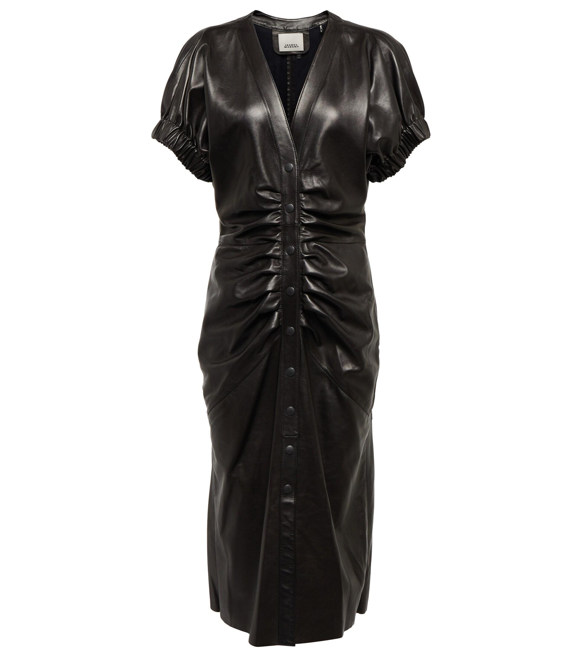 Isabel Marant Carly Leather Midi Dress in Black | Lyst