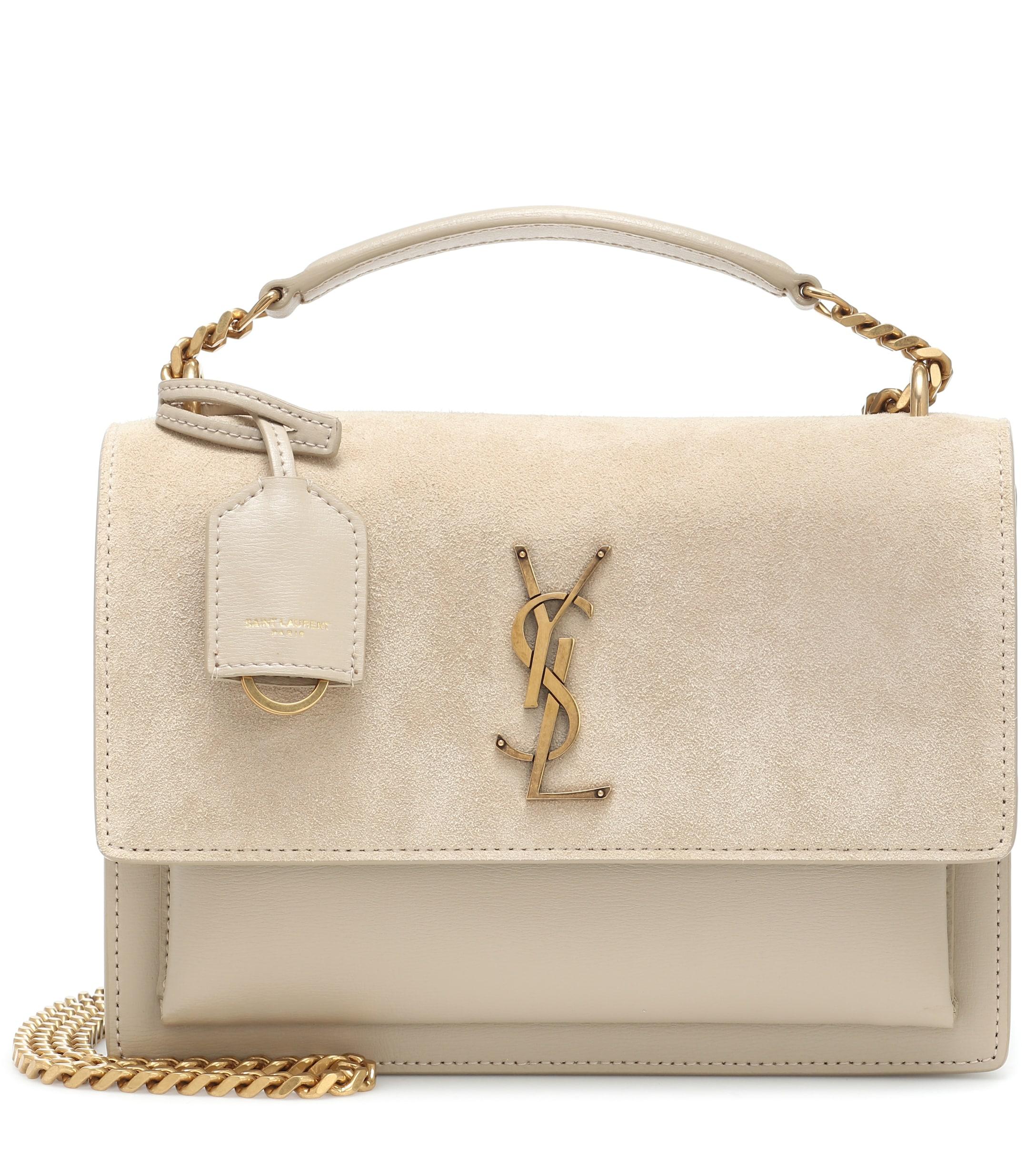 Saint Laurent Monogram Sunset Medium Suede Cross-body Bag in Natural | Lyst