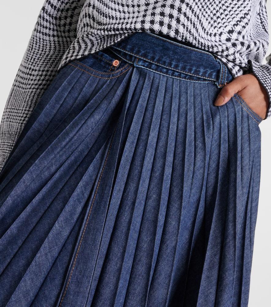 Sacai Pleated Denim Midi Skirt in Blue | Lyst
