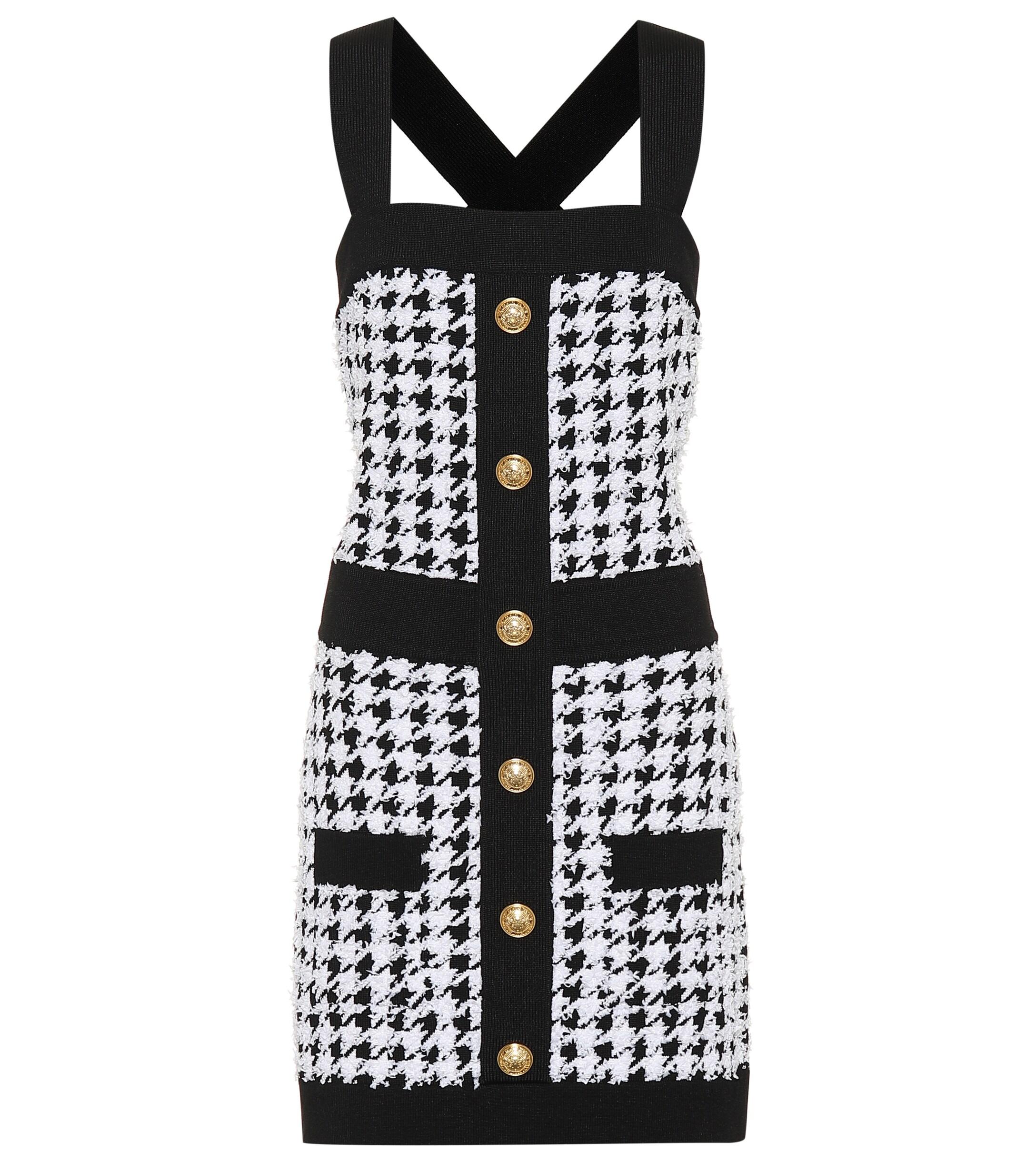 Balmain Synthetic Houndstooth Knit Minidress in Black/White (Black ...
