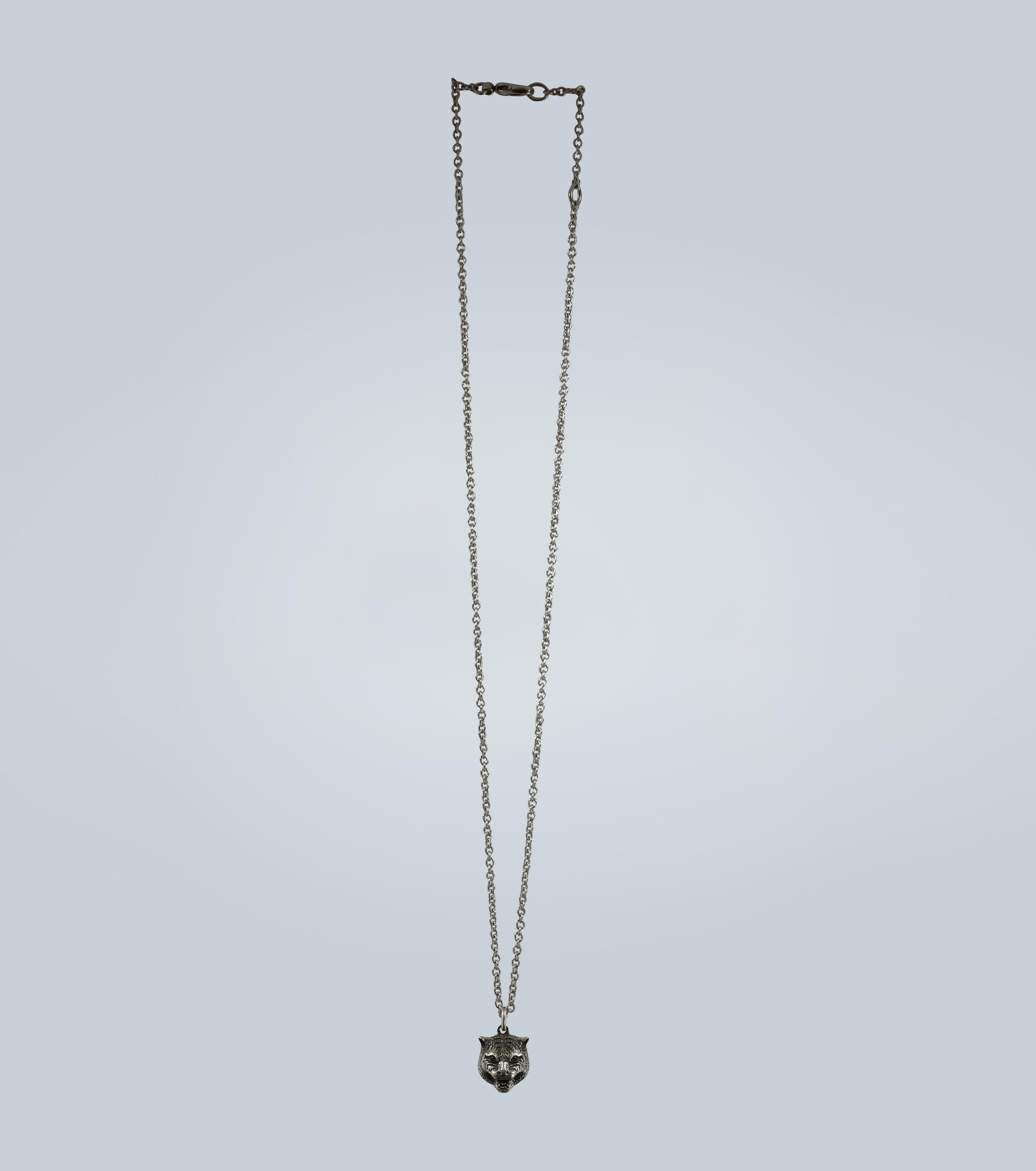 Gucci Sterling Silver Tiger Pendant Necklace in Metallic | Lyst
