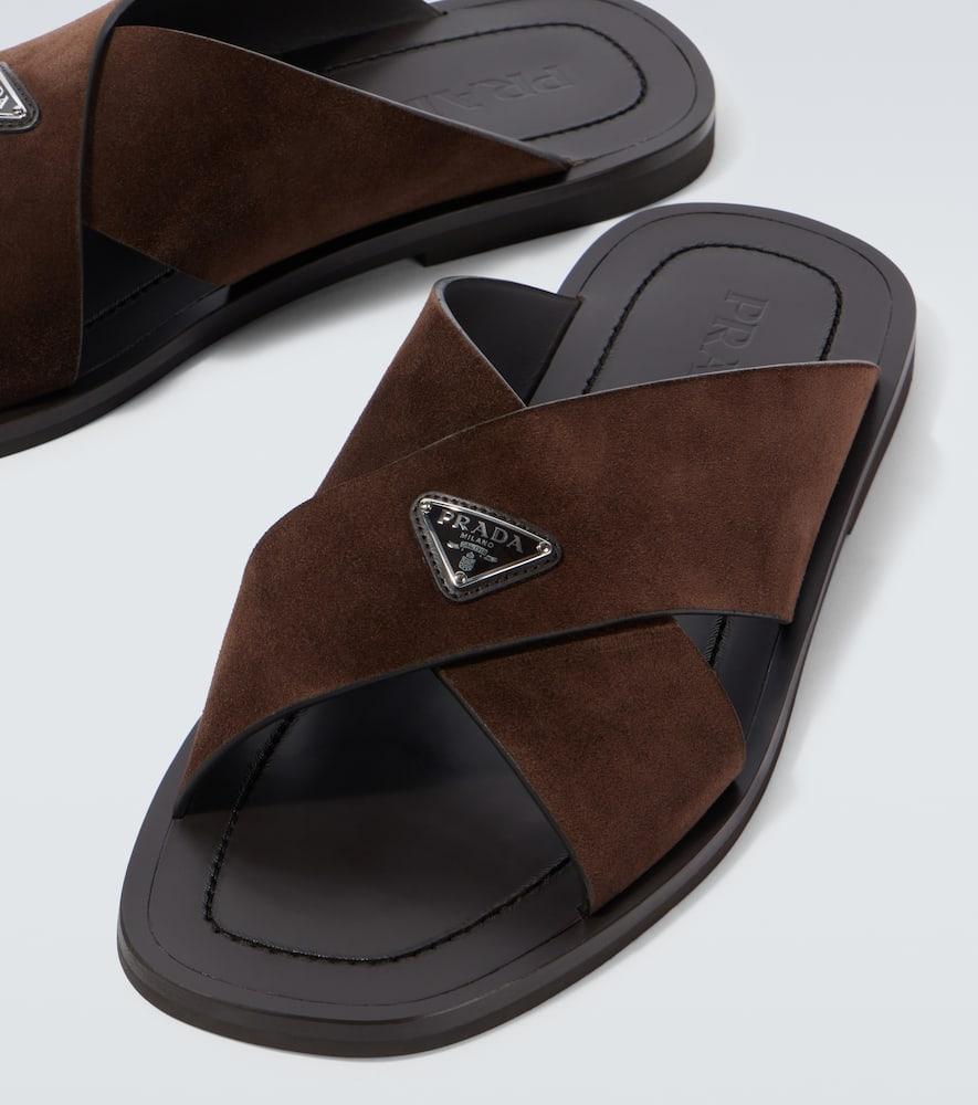 Prada Logo Suede And Leather Sandals in Brown for Men | Lyst UK
