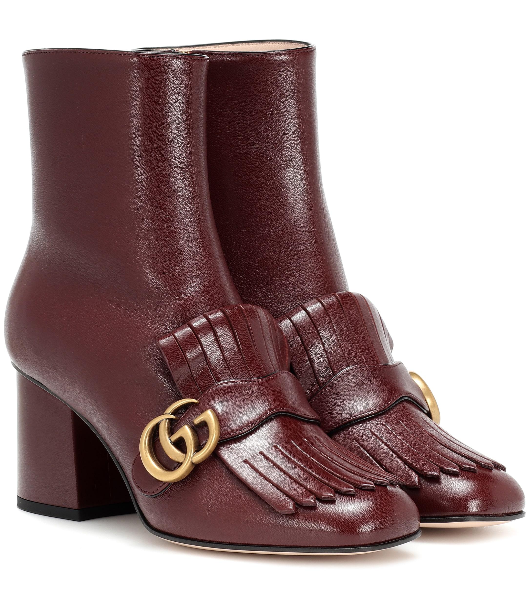 Gucci Marmont Leather Ankle Boots in Red Lyst