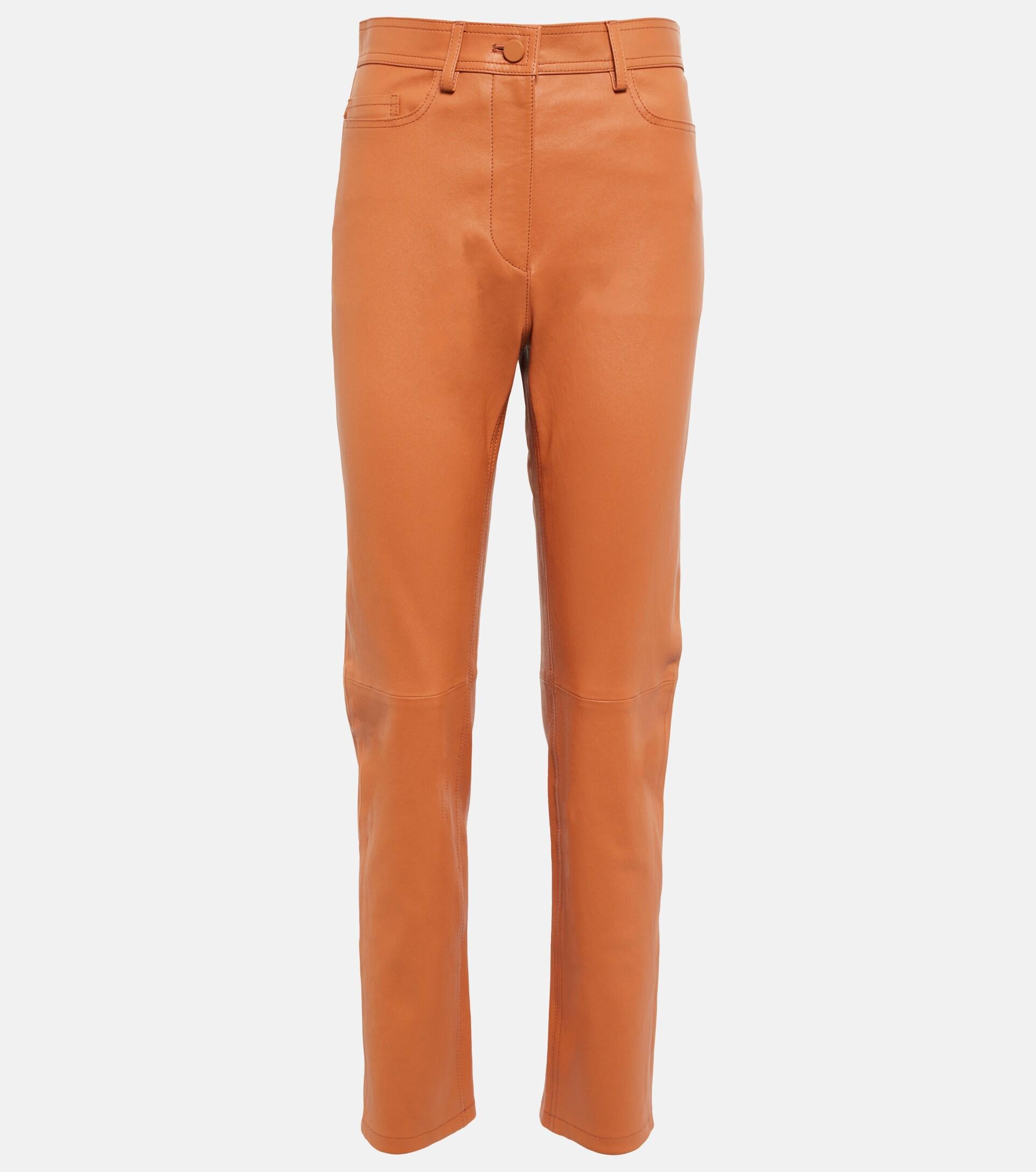JOSEPH High-rise Leather Pants in Orange | Lyst