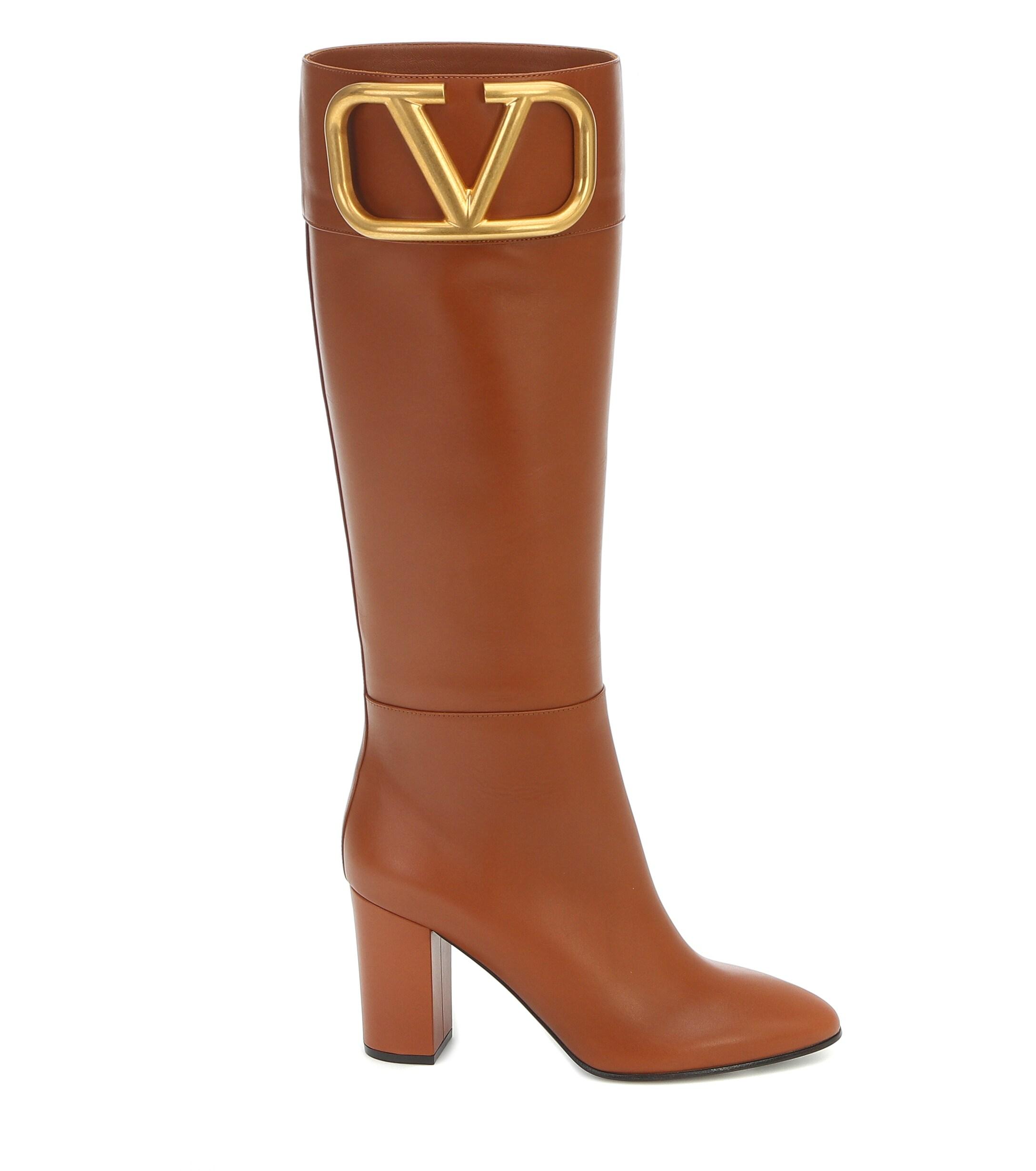 Valentino Garavani Supervee Knee-high Leather Boots in Brown - Lyst