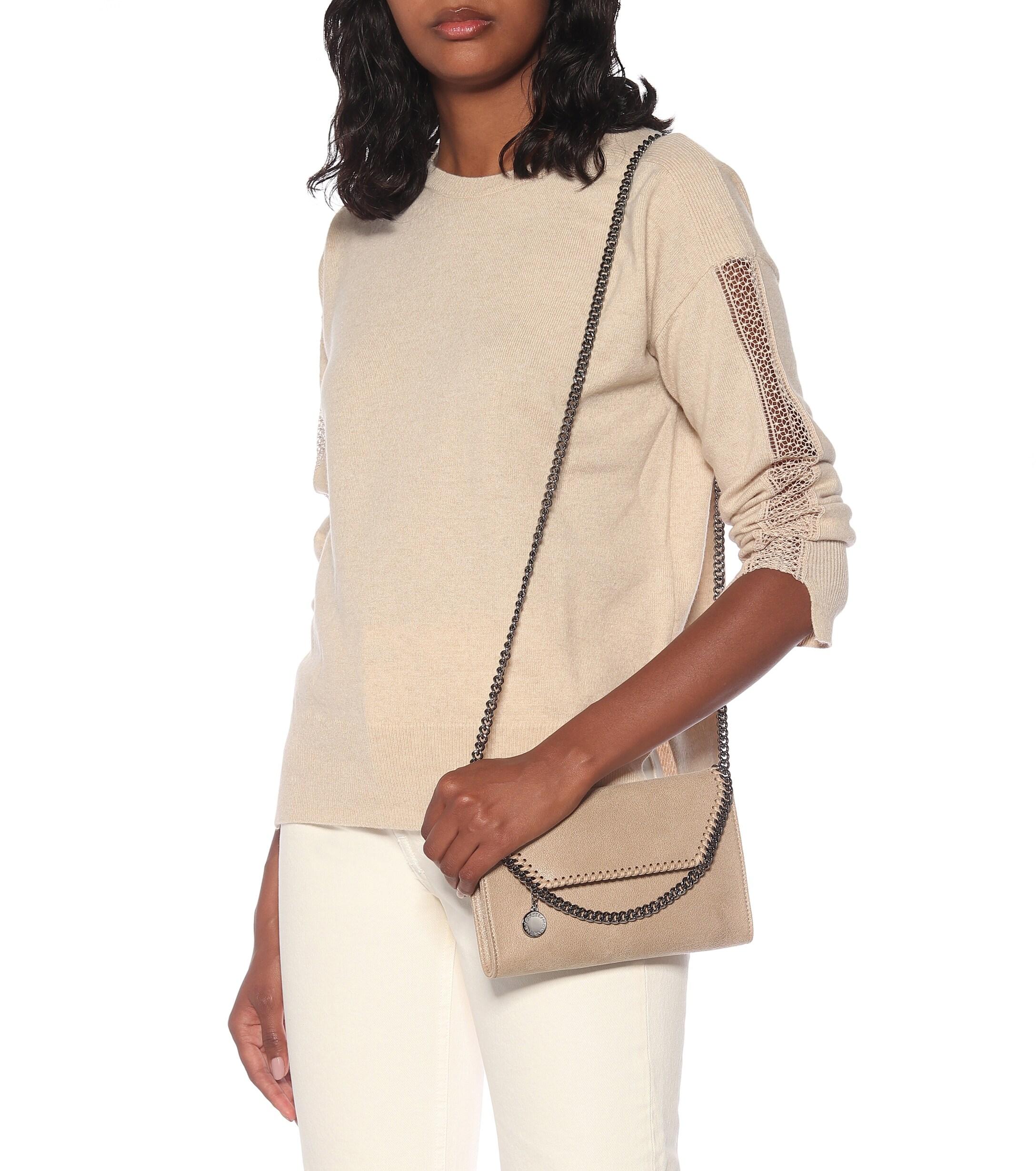 stella mccartney mini falabella metallic woven crossbody bolsa