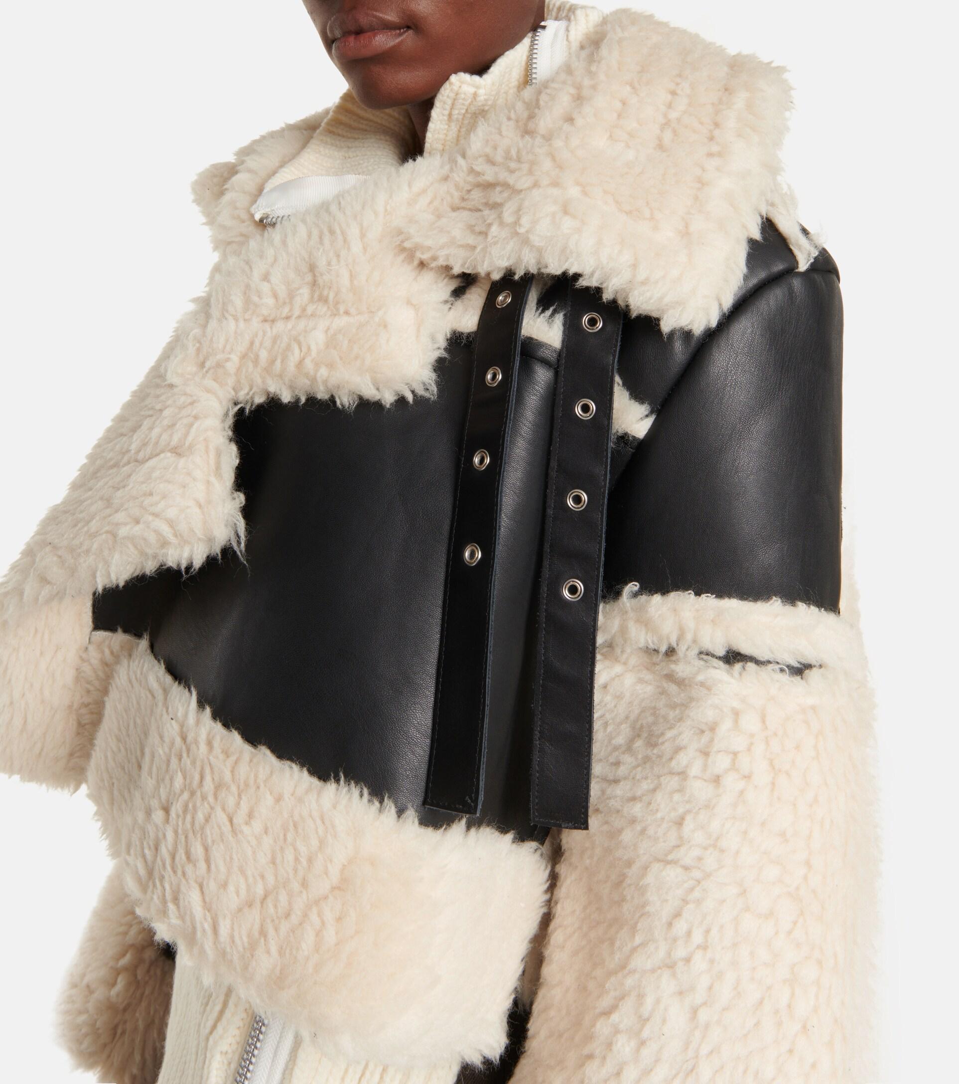 Sacai Faux Shearling Cropped Jacket in Natural | Lyst