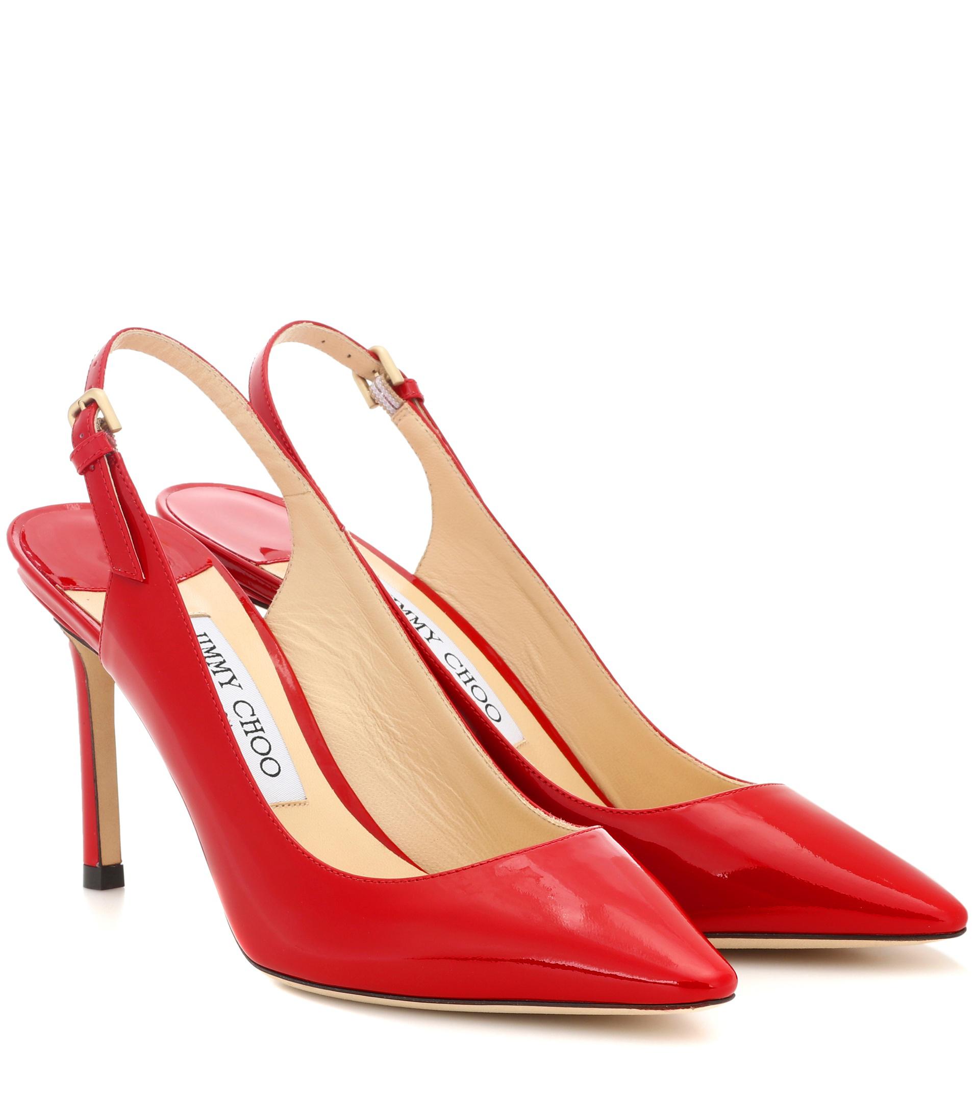 Jimmy Choo Erin 85 Leather Slingback Pumps in Red | Lyst
