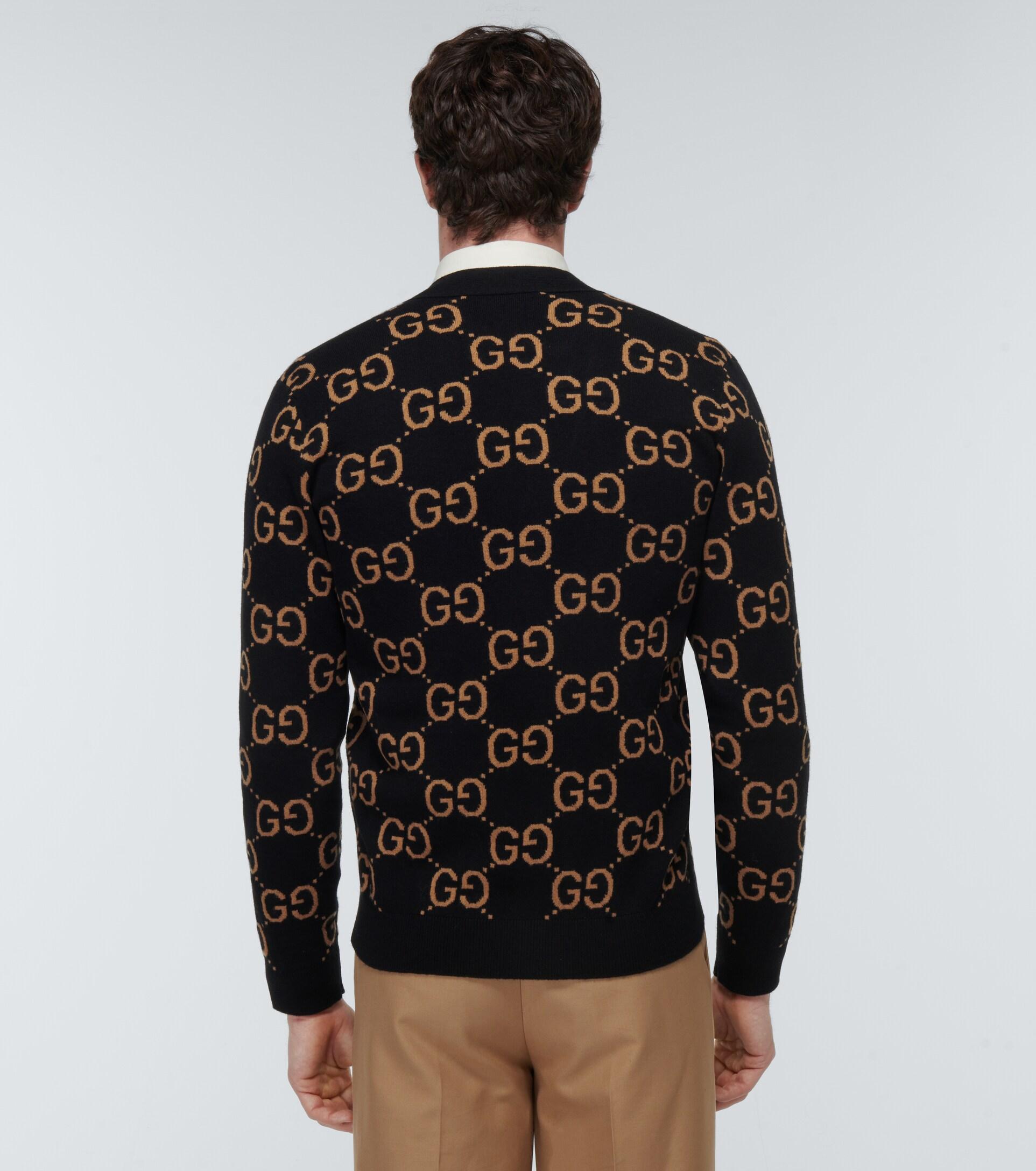 Gucci GG-jacquard Wool Cardigan in Black for Men | Lyst
