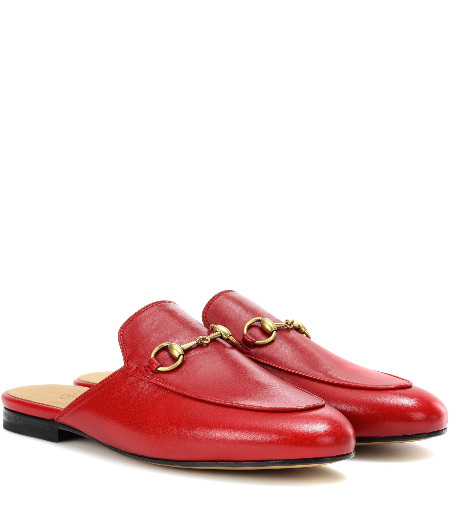 Gucci Leather Princetown Slides in Red - Save 33% - Lyst