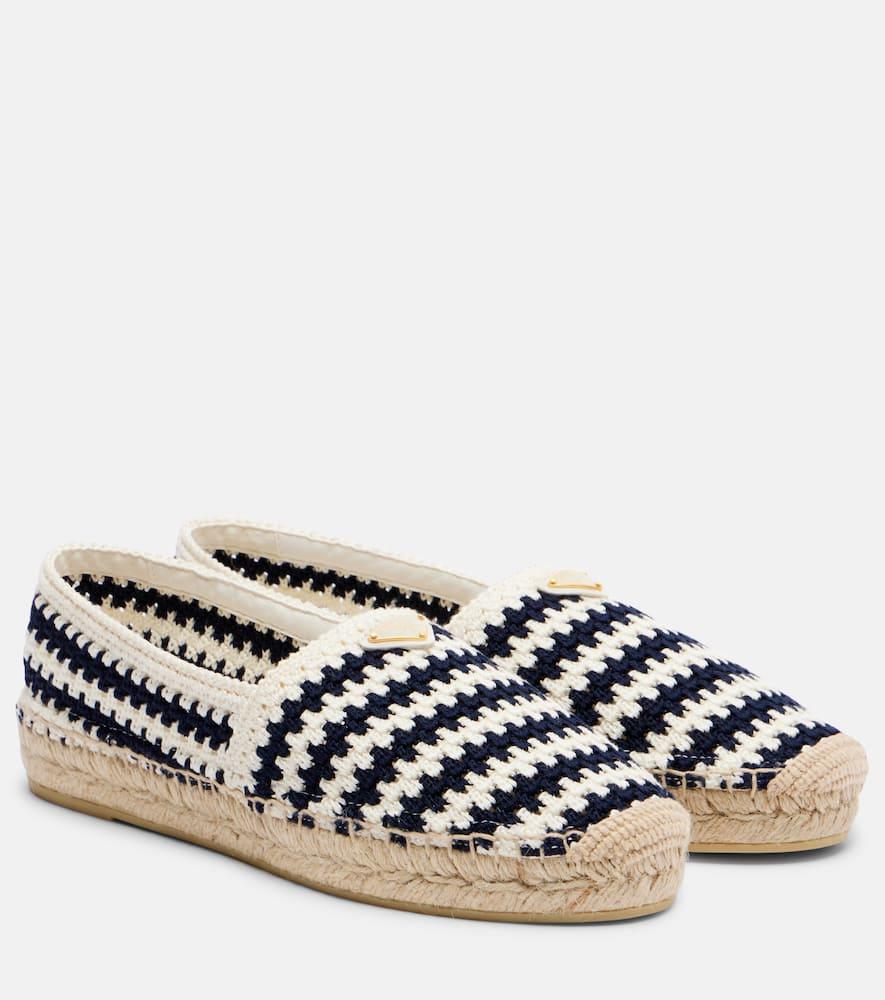 サンダル・ミュール PRADA Two-Tone Crochet Espadrilles Navy Crochet Espadrilles | PRADA