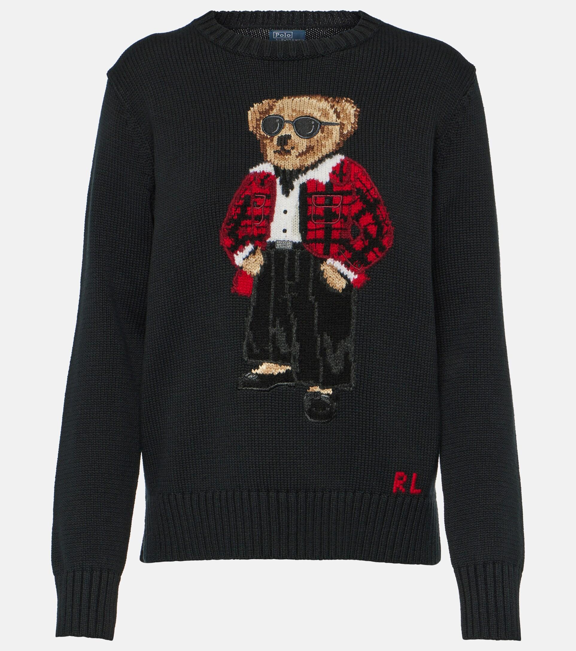 Polo Bear Embroidered Cotton Sweater in Black - Polo Ralph Lauren Kids