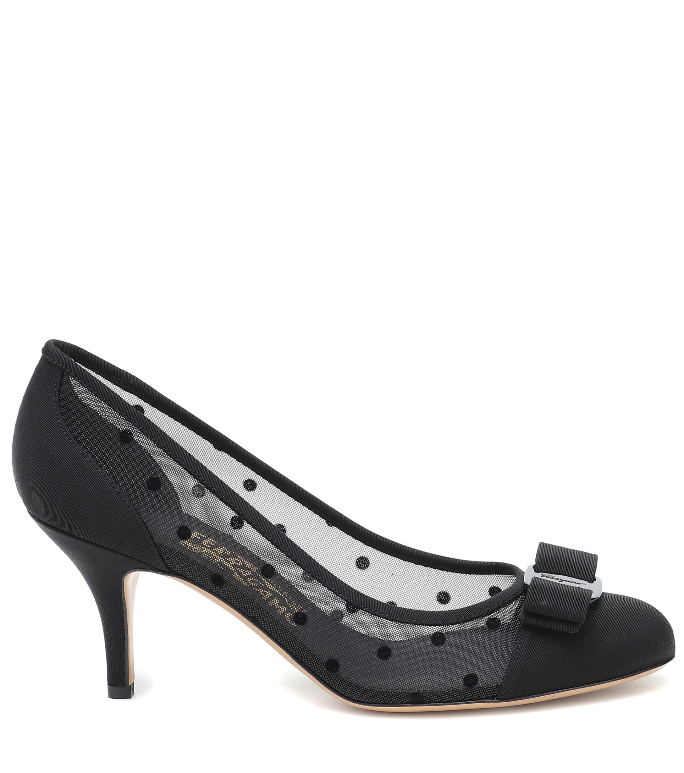 polka dot mesh heels