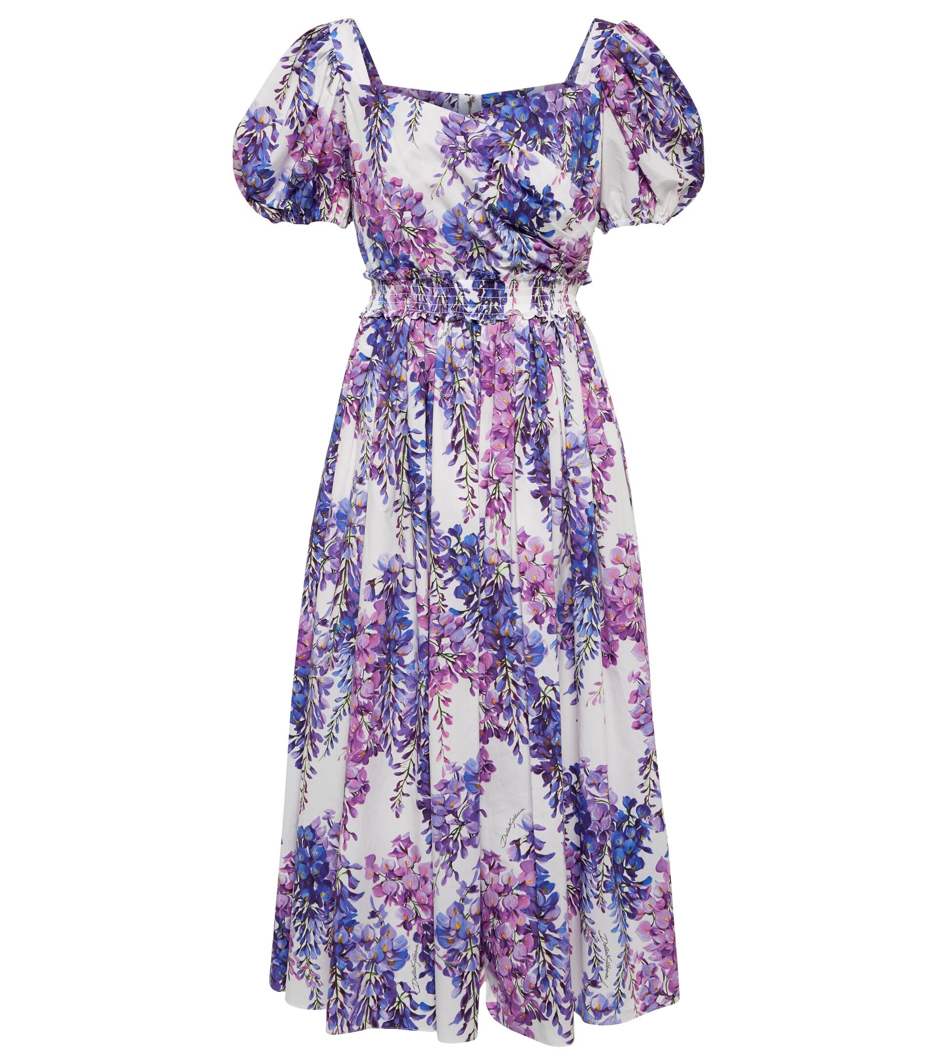 Midi Dress Dolce And Gabbana Grape Print Dress Dolce Gabbana Floral Cotton  Poplin Midi Dress In