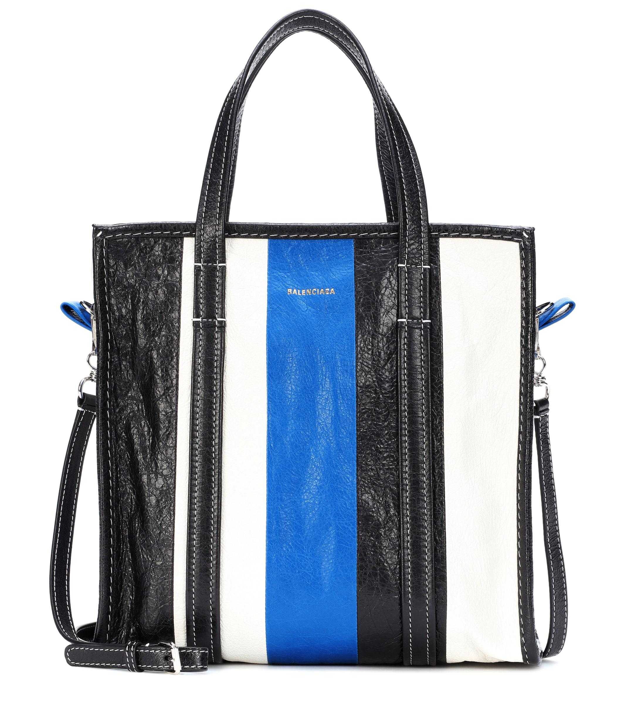Balenciaga Striped Leather Shopper Tote Bag in Blue | Lyst