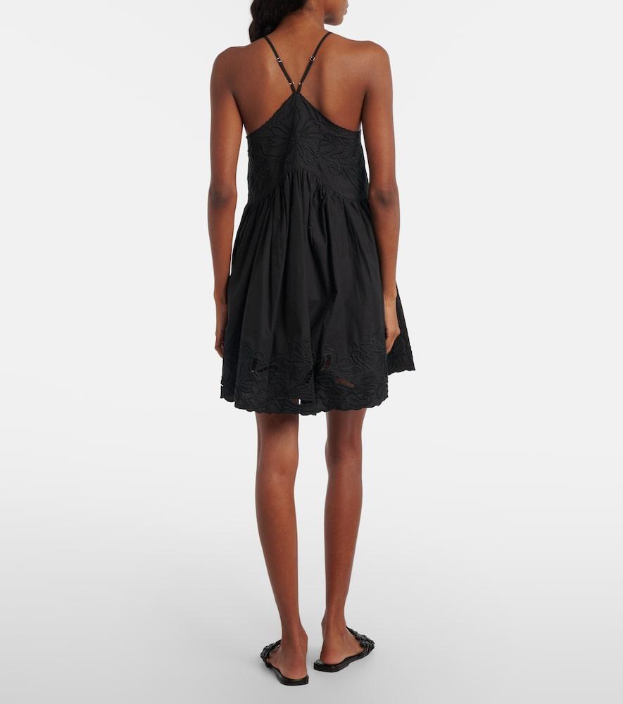 Juliet Dunn Embroidered Cotton Poplin Minidress in Black | Lyst