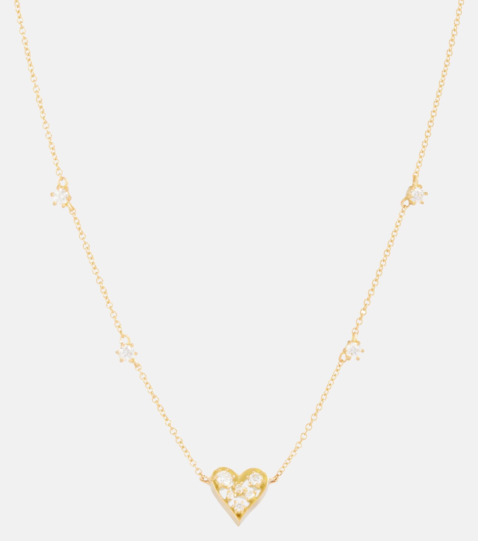 Jade Trau Margot Heart Mini 18kt Gold Necklace With Diamonds in White