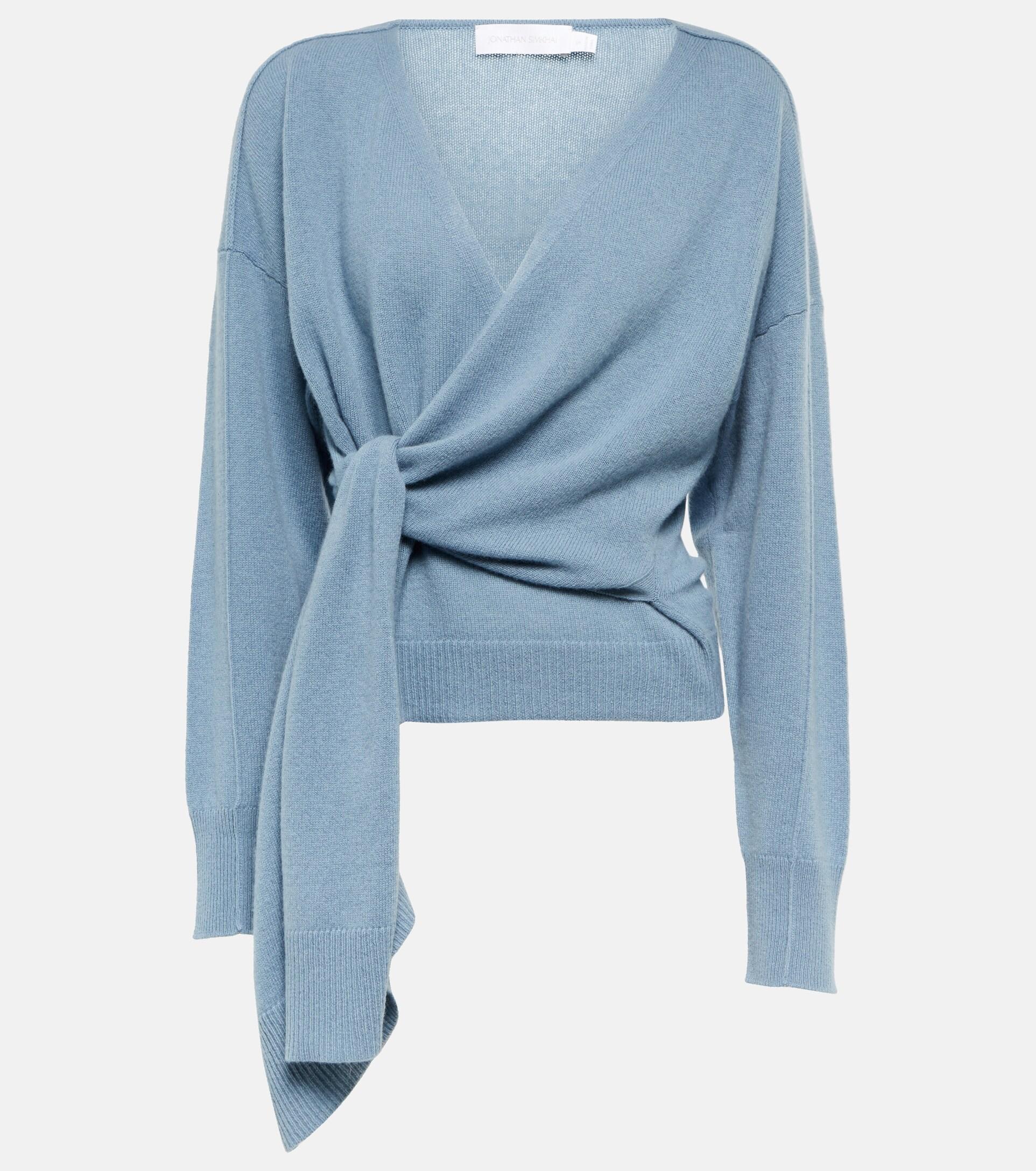 Jonathan Simkhai Anna Wrap Cashmere Sweater in Blue | Lyst