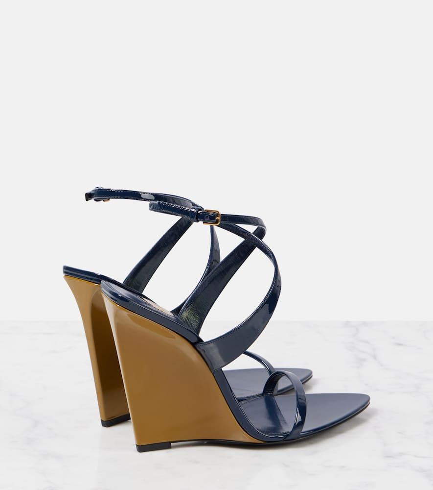 Saint Laurent Salome 110 Patent Leather Wedge Sandals in Blue