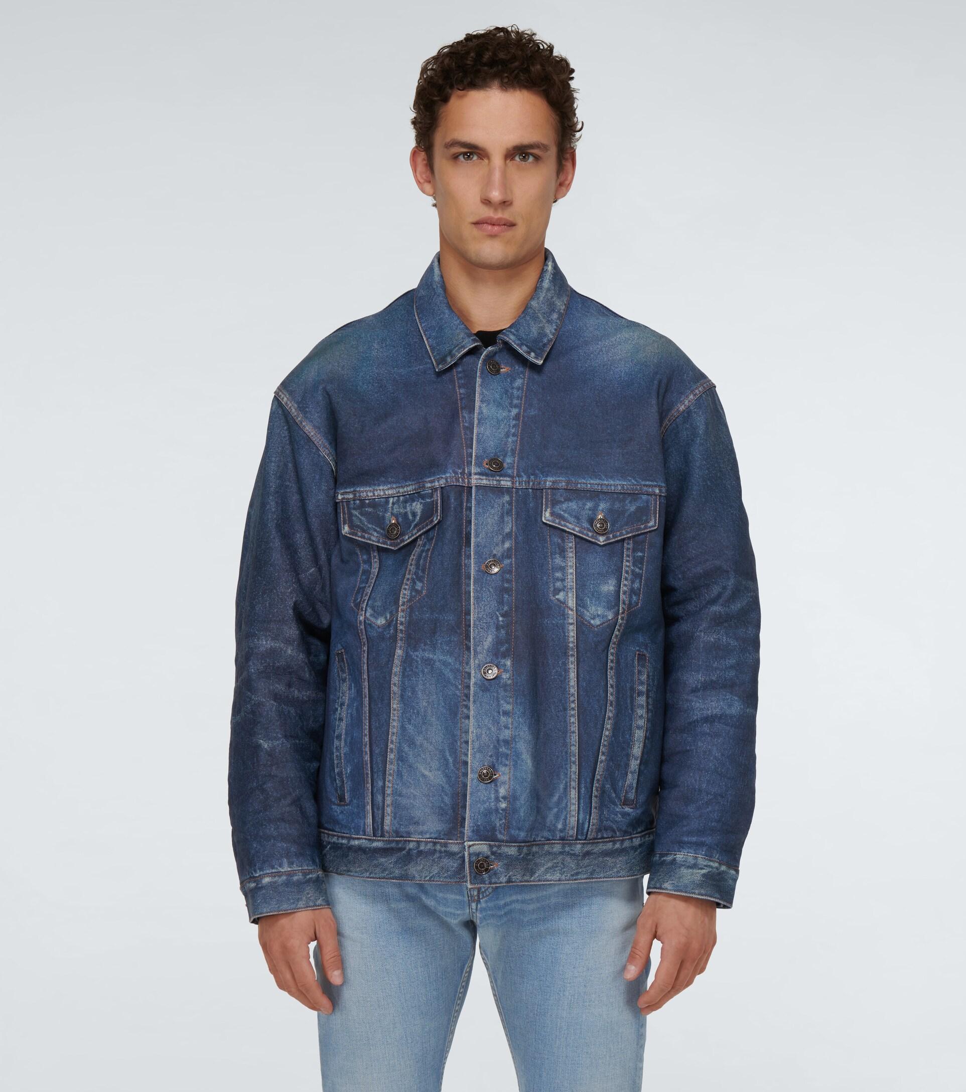 Balenciaga Denim-effect Printed Leather Jacket in Blue for Men | Lyst