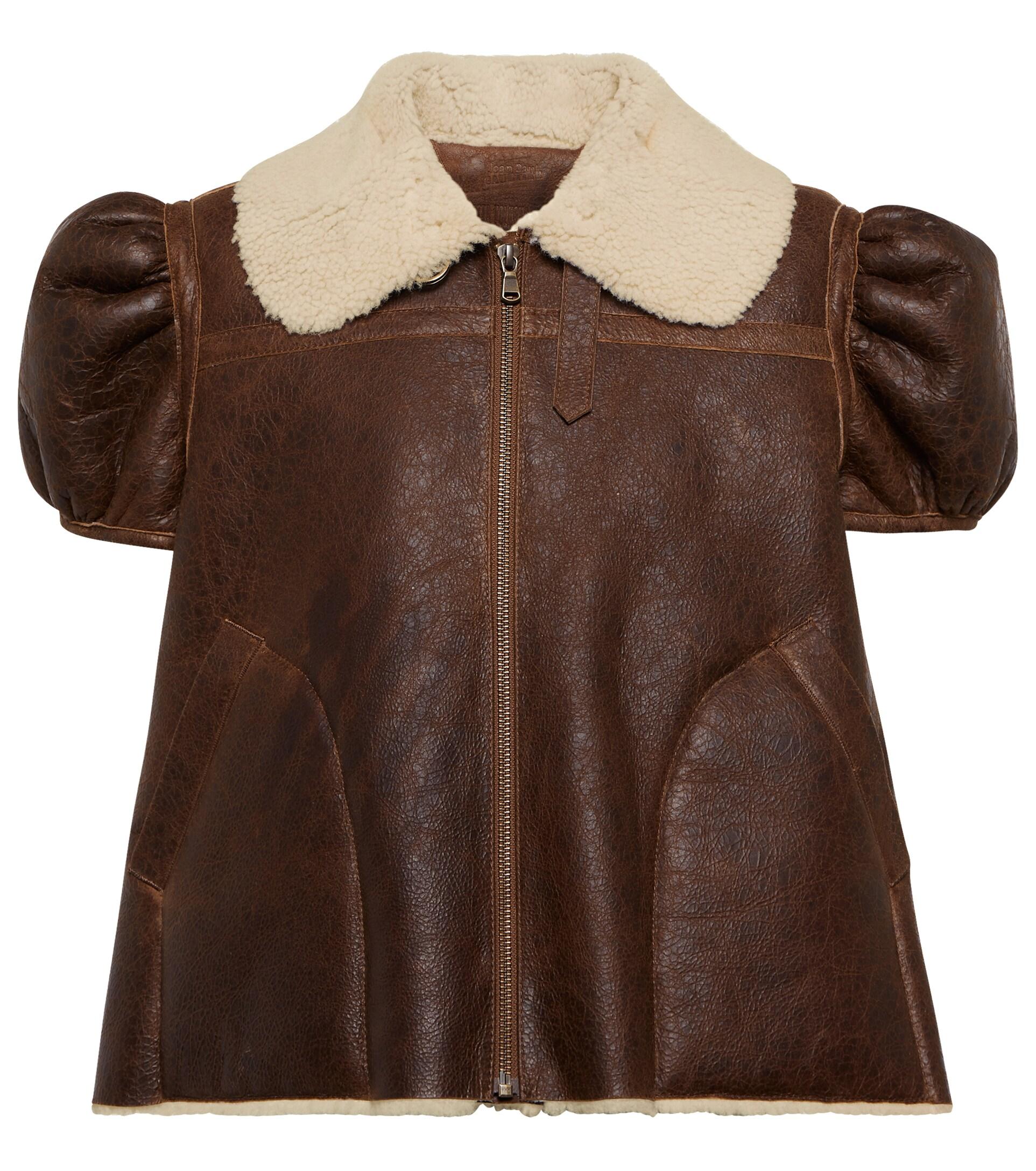 Jean Paul Gaultier Cropped Shearling-lined Leather Jacket in Brown