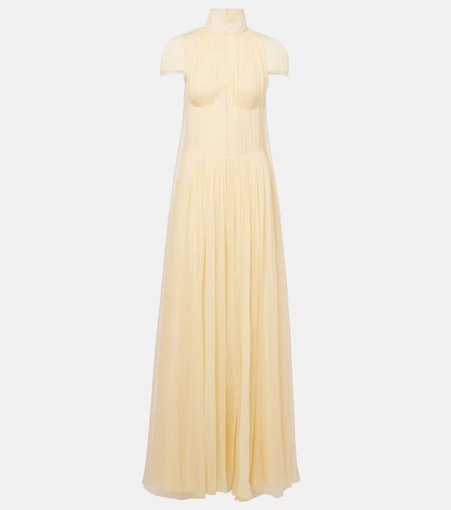 McQueen Pleated Silk Chiffon Gown in Yellow | Lyst