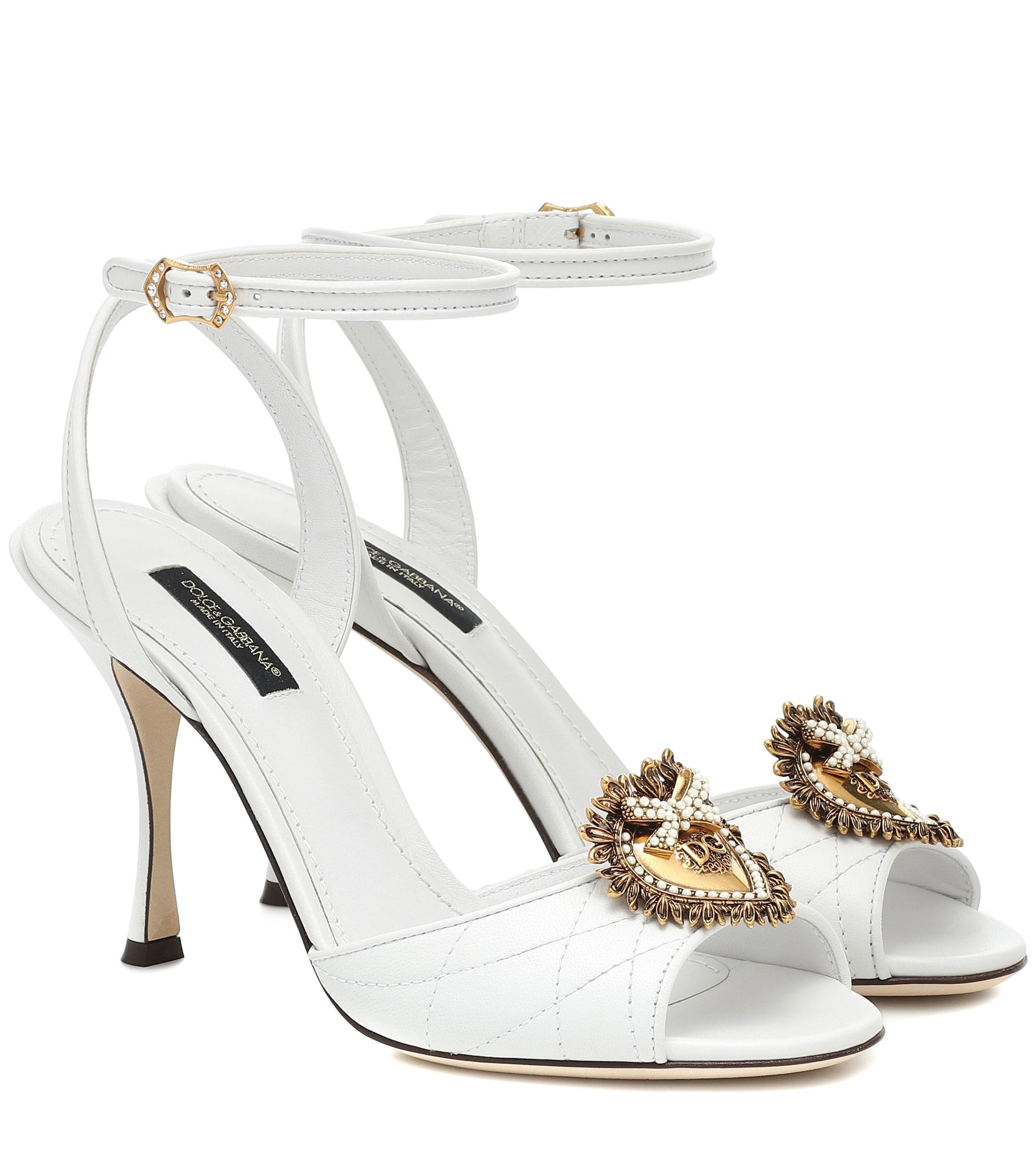 Dolce & Gabbana Devotion Matelassé Leather Sandals in White | Lyst