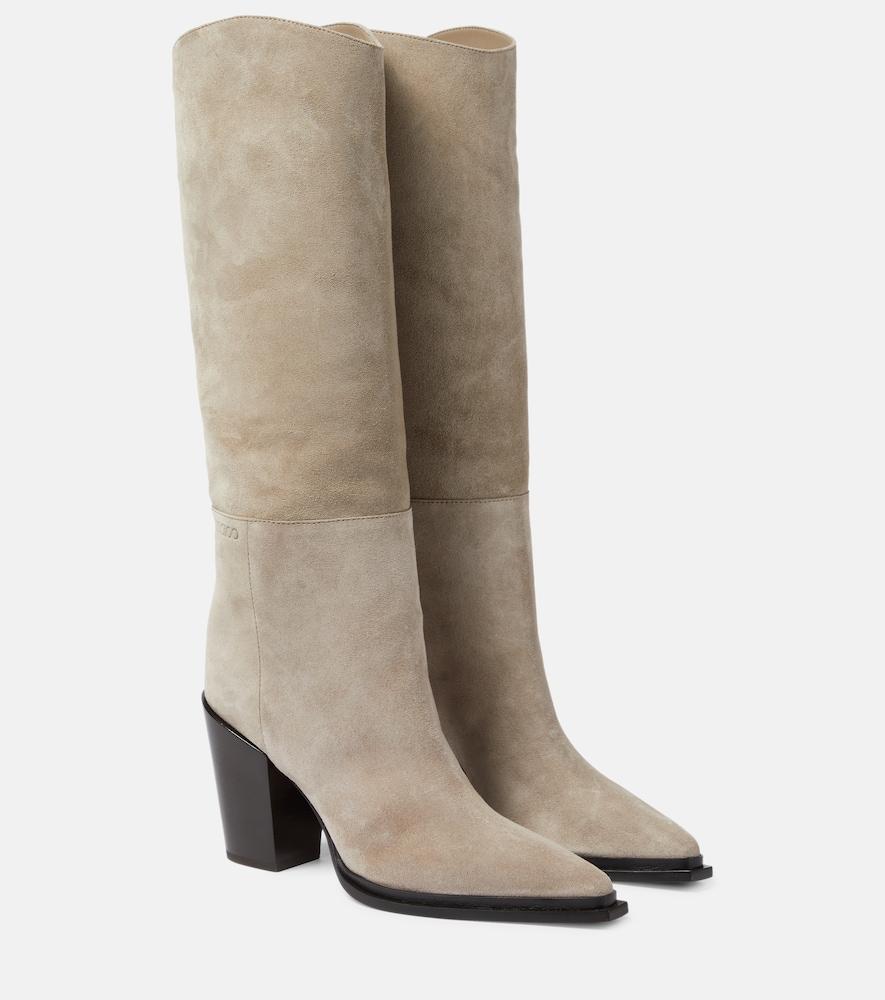 Jimmy Choo Cece 80 Suede Knee-high Boots in Natural | Lyst