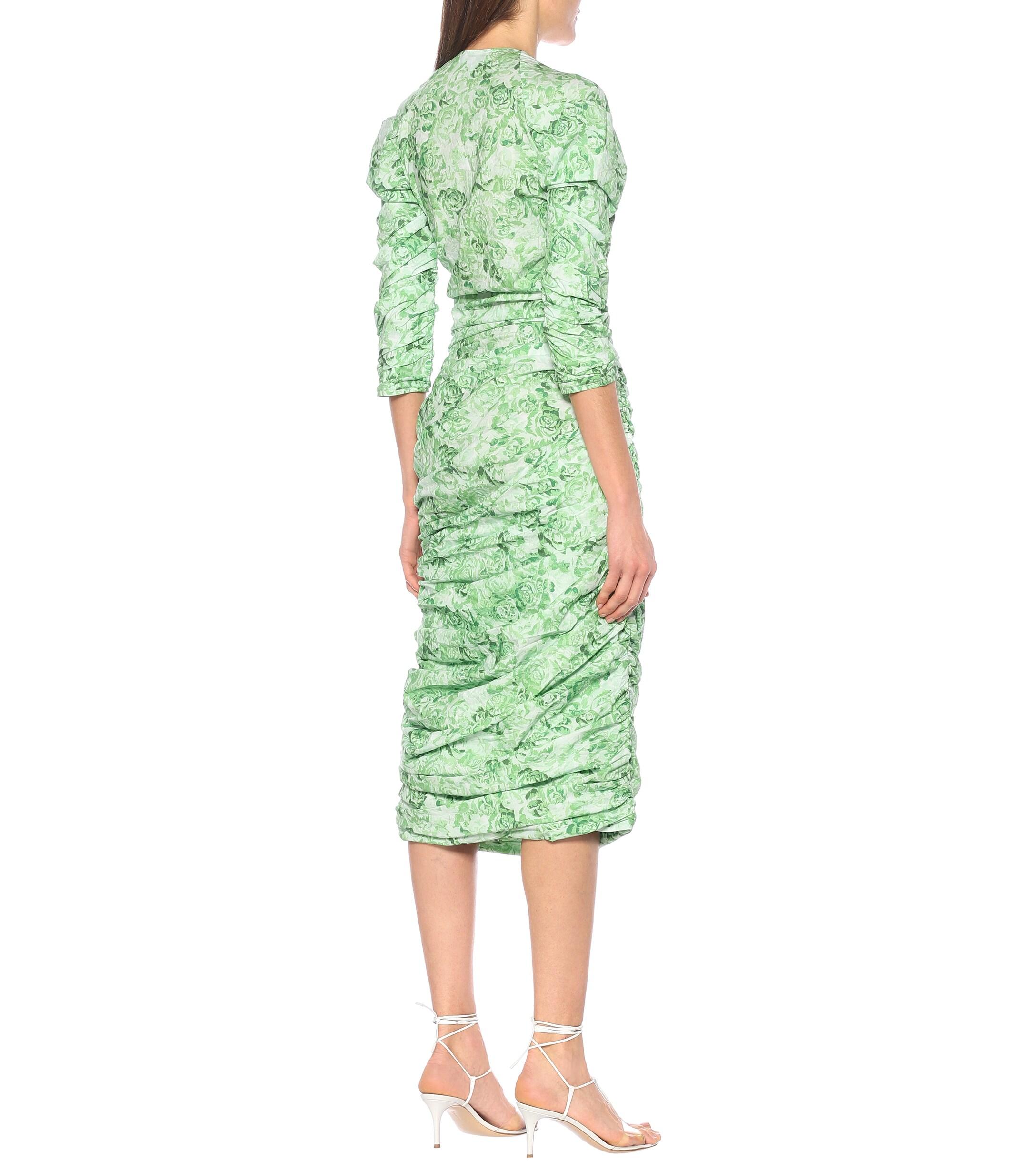 Ganni Floral Cotton-poplin Midi Dress in Green - Lyst