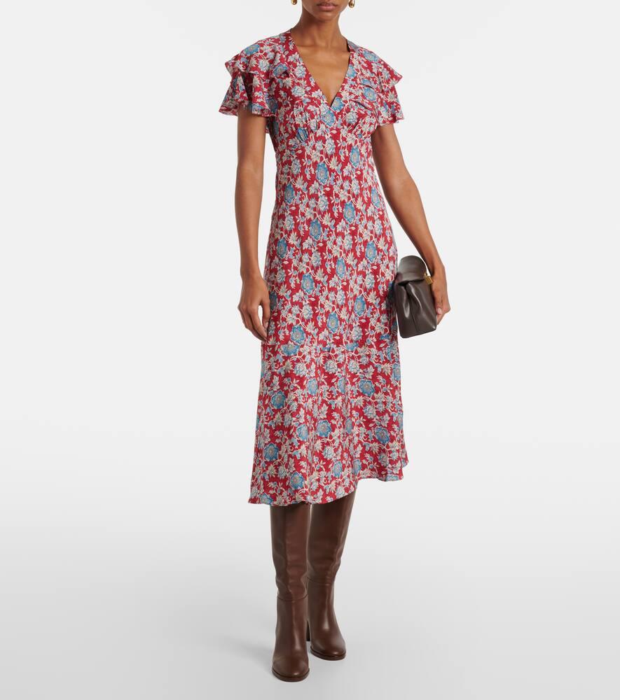 Polo Ralph Lauren Floral Silk Midi Dress in Red | Lyst