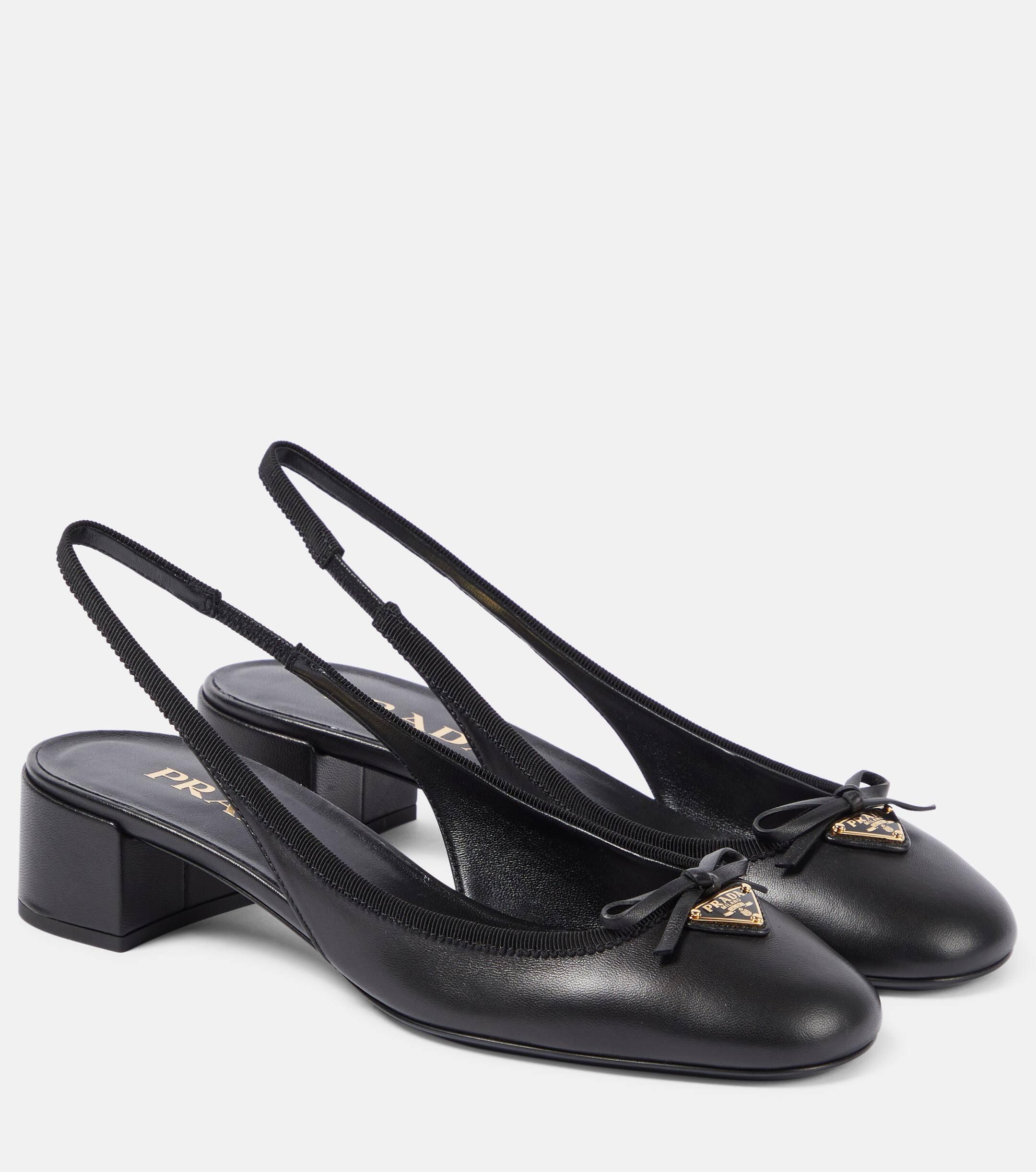 Prada Logo Leather Slingback Pumps in Black Lyst UK