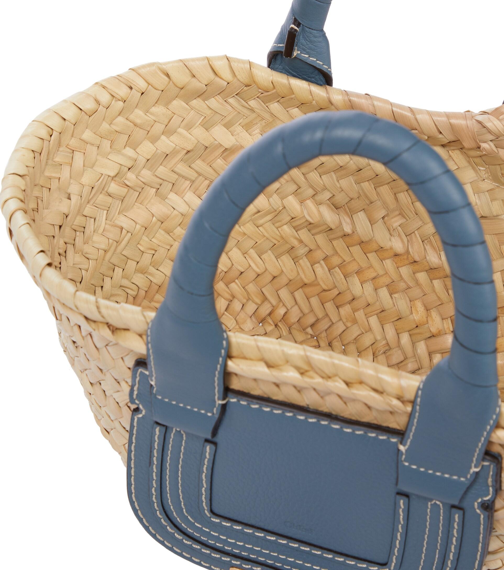 Chloé Marcie Mini Raffia Basket Bag in Blue | Lyst
