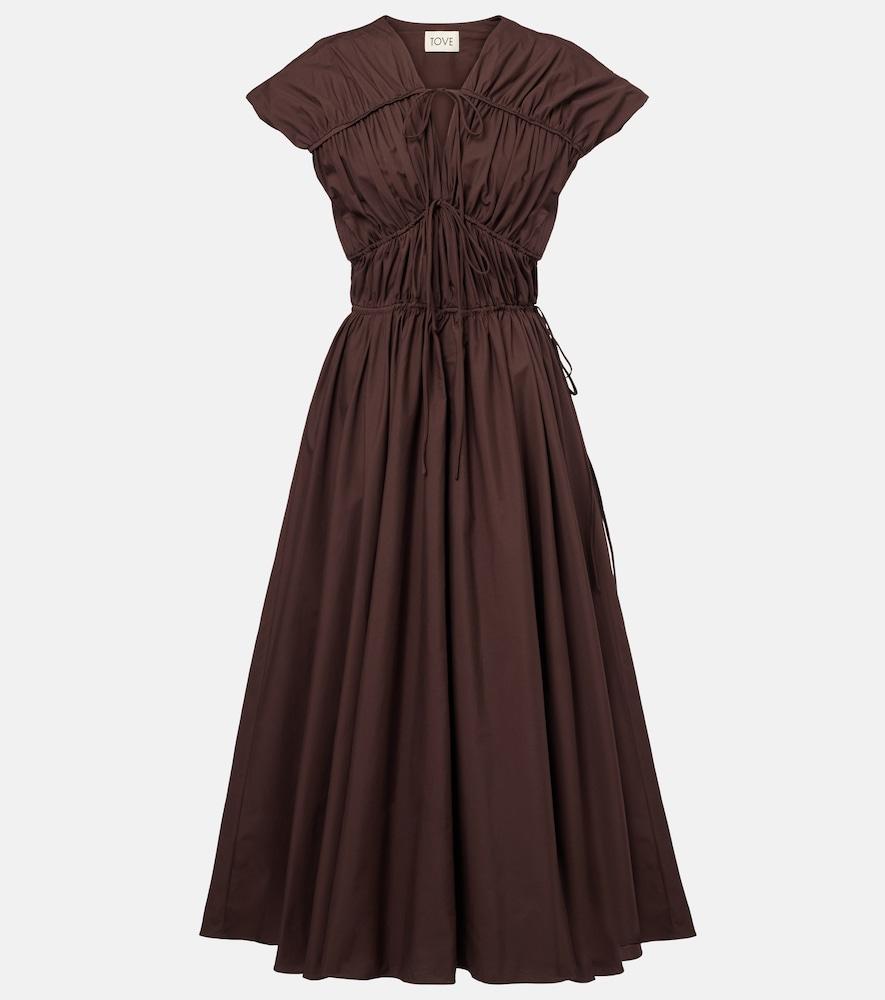 black designer midi dresses Elora Ribbed Midi Dress in Noir Black