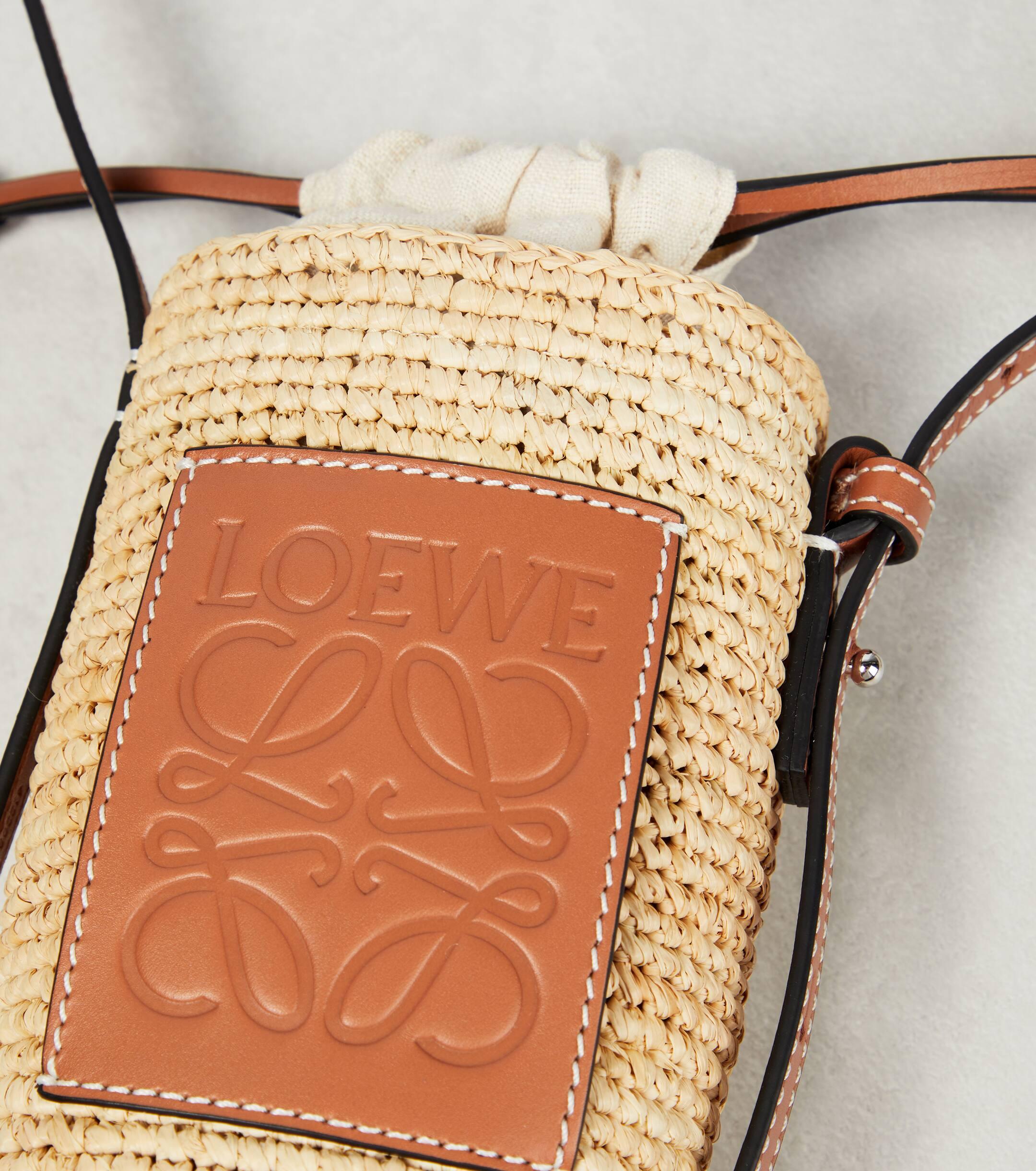 Loewe Cylinder Pocket Leather-trimmed Raffia Pouch in Natural