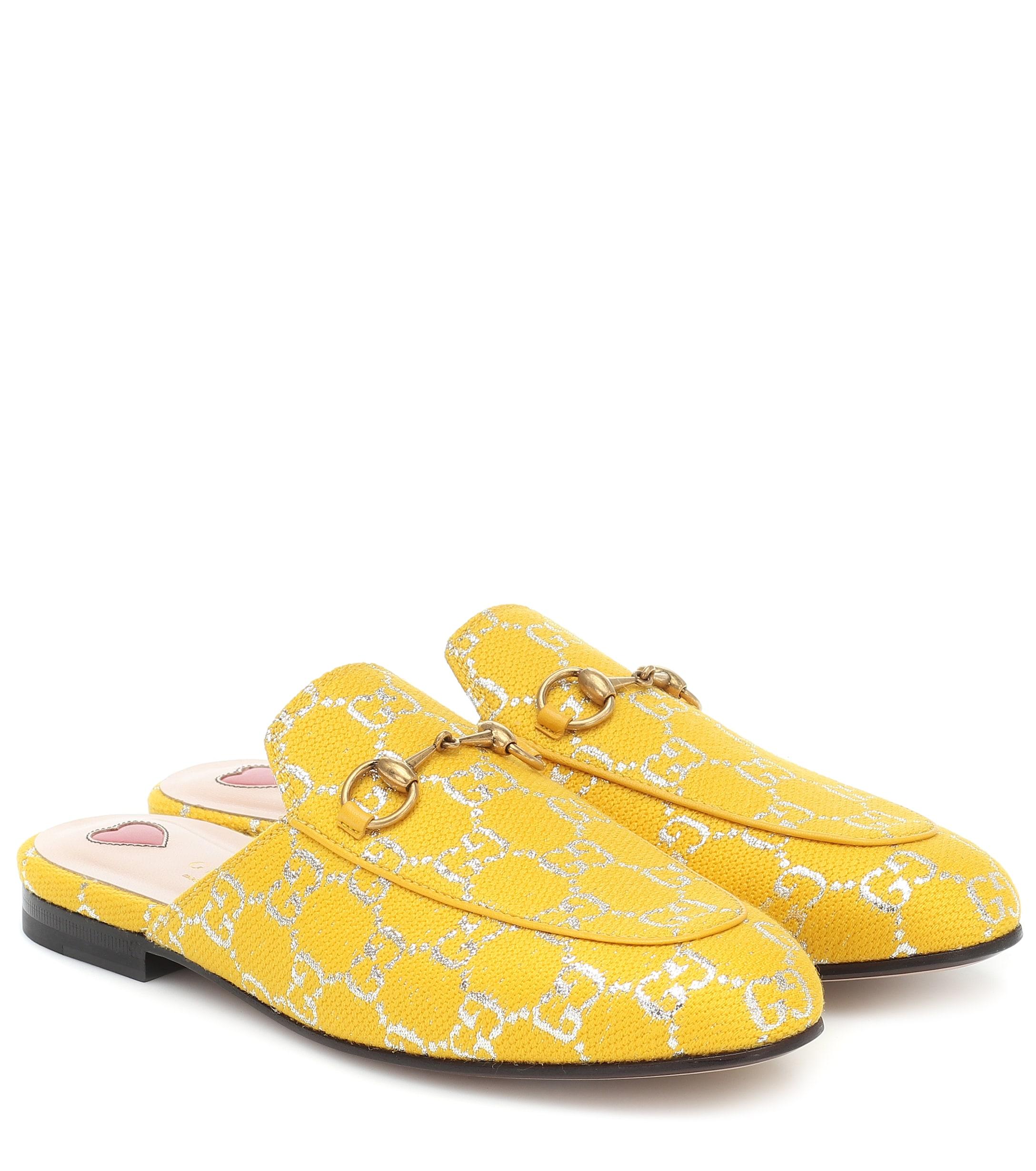 Gucci Leather Princetown GG Supreme Mule in Yellow - Lyst