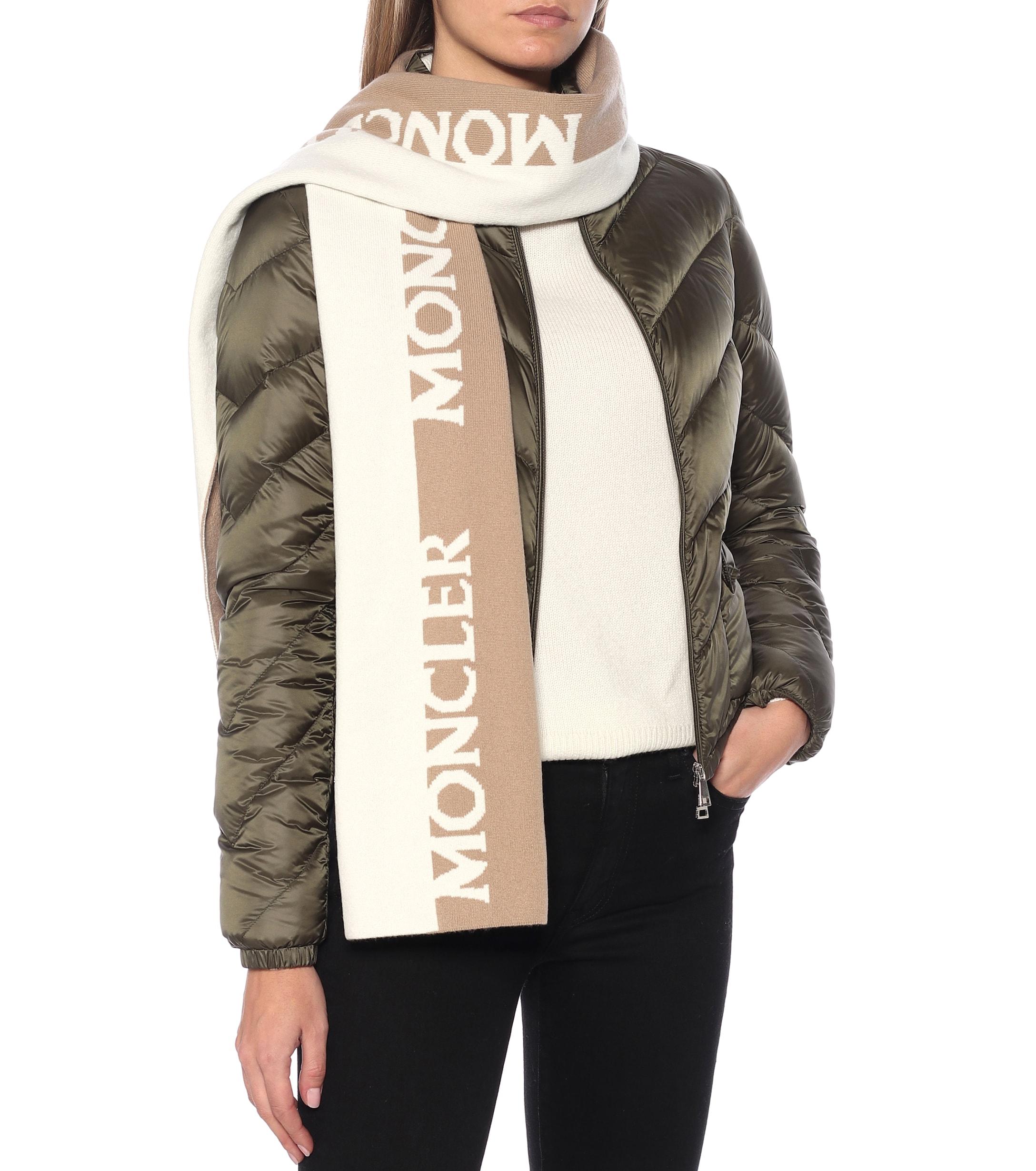 Moncler Logo Wool And Cashmere Scarf in Natural - Lyst