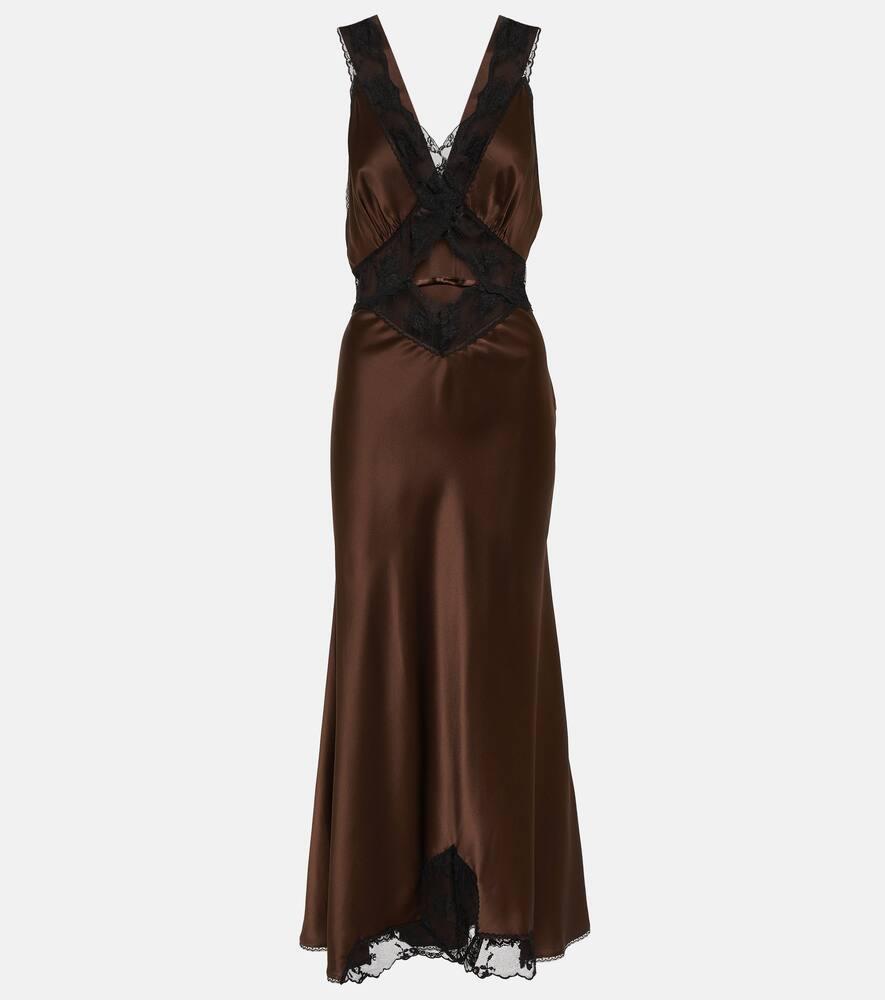SIR. Aries Lace-Trimmed Halterneck Silk Gown in Brown | Lyst