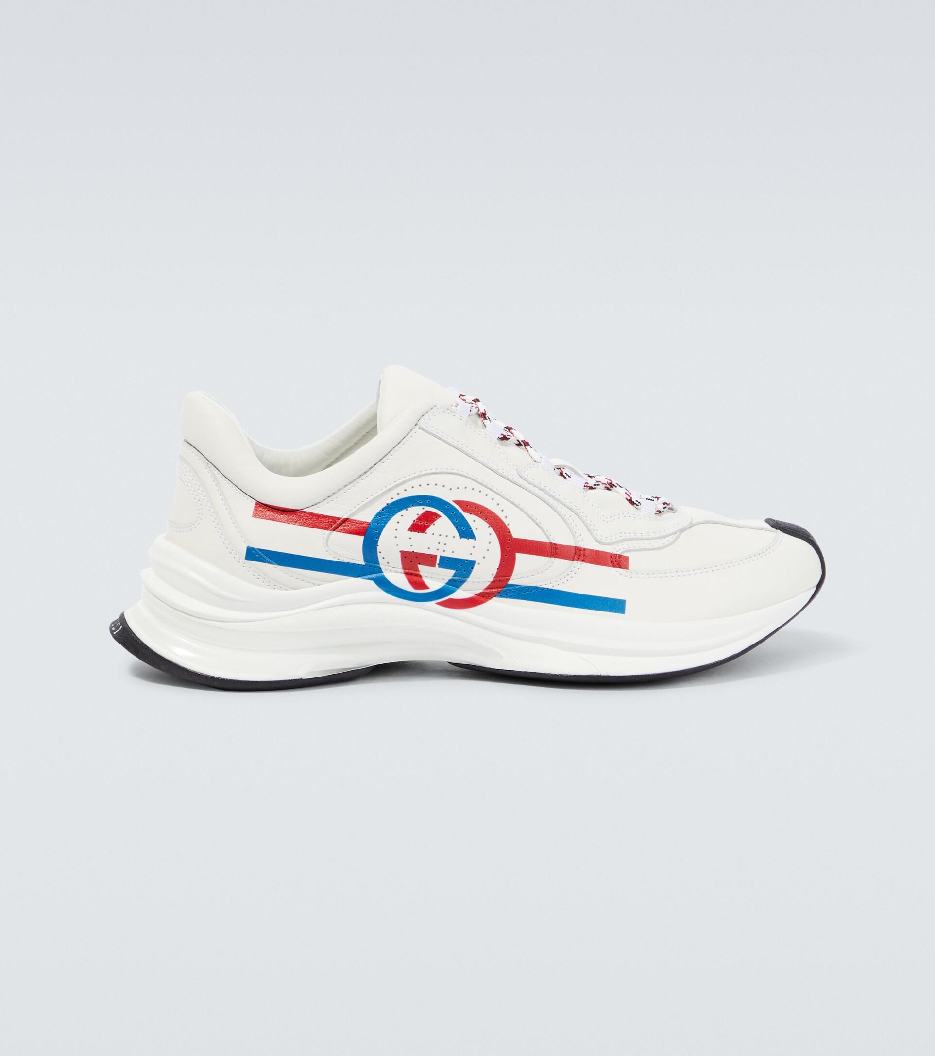 Gucci Run Printed Leather Sneakers in White for Men | Lyst