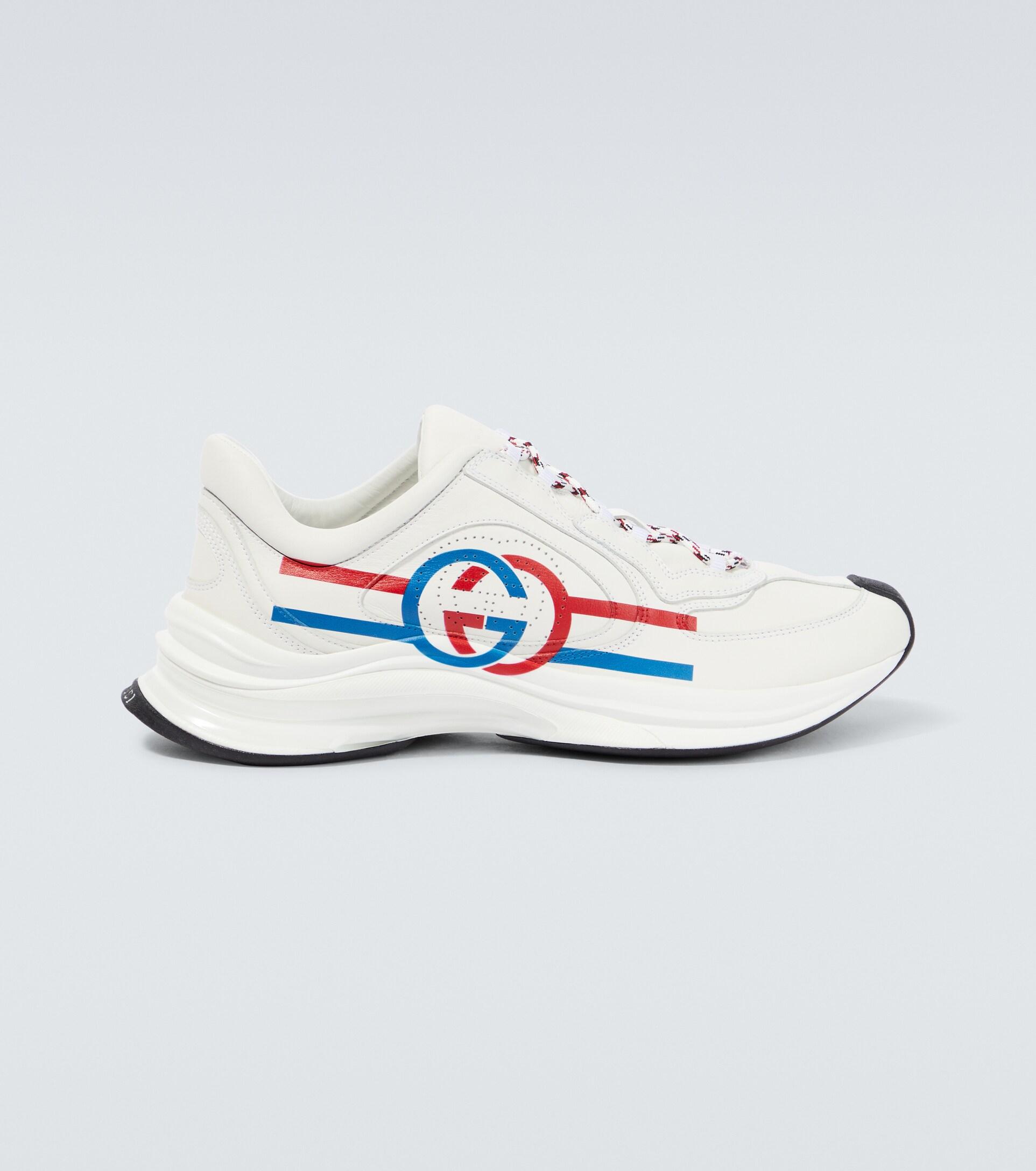 Gucci Run Printed Leather Sneakers in White for Men Lyst