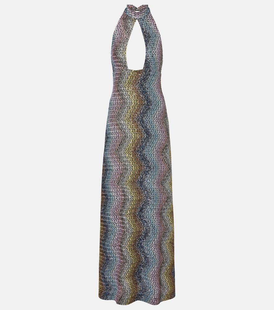 slim fit dress slacks Missoni Zig Zag Knit Halter Maxi Dress Multicolor Rayon Size 44  Celebrity  Owned