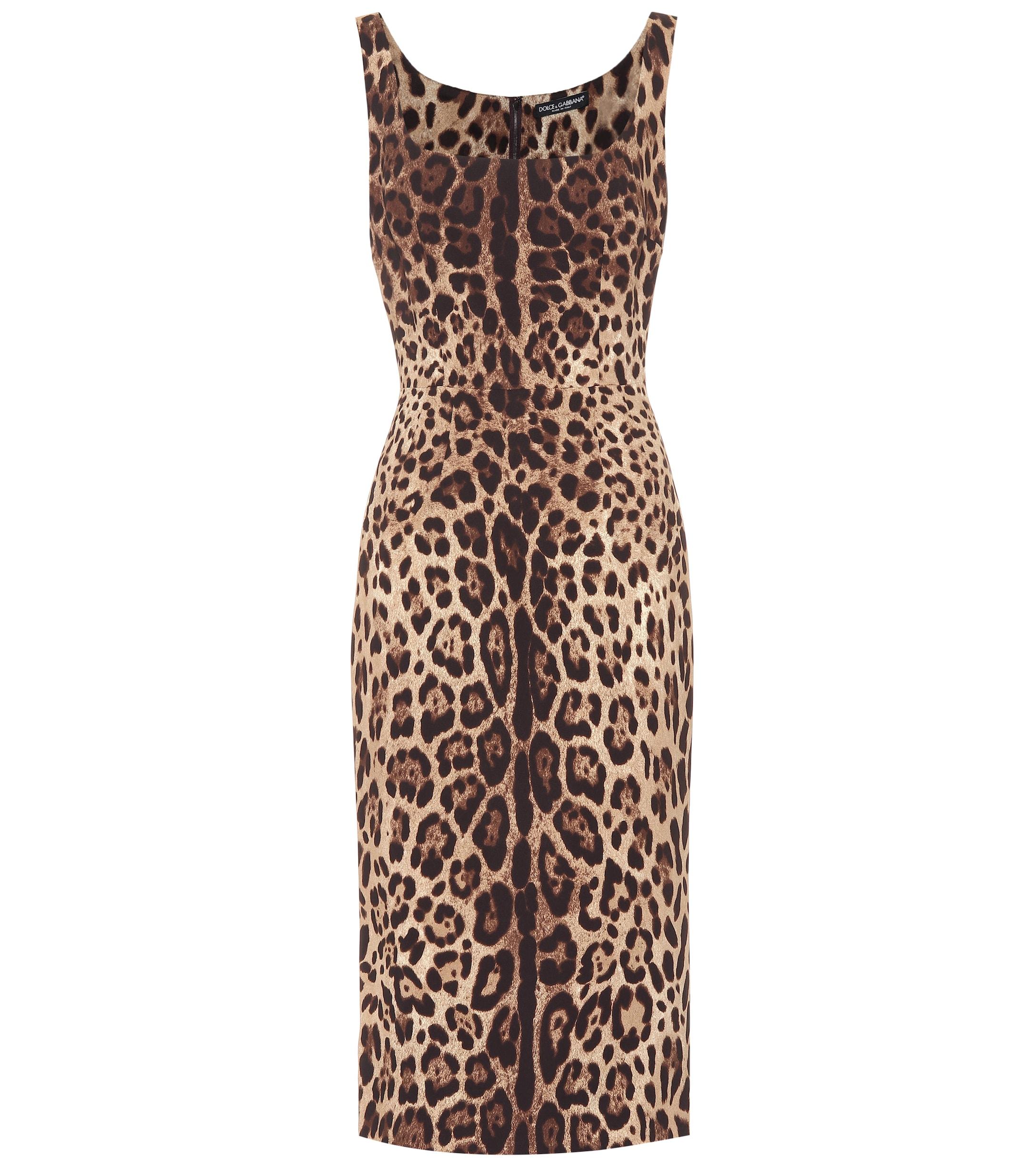 Dolce & Gabbana Leopard-print Stretch-silk Dress in Brown - Lyst